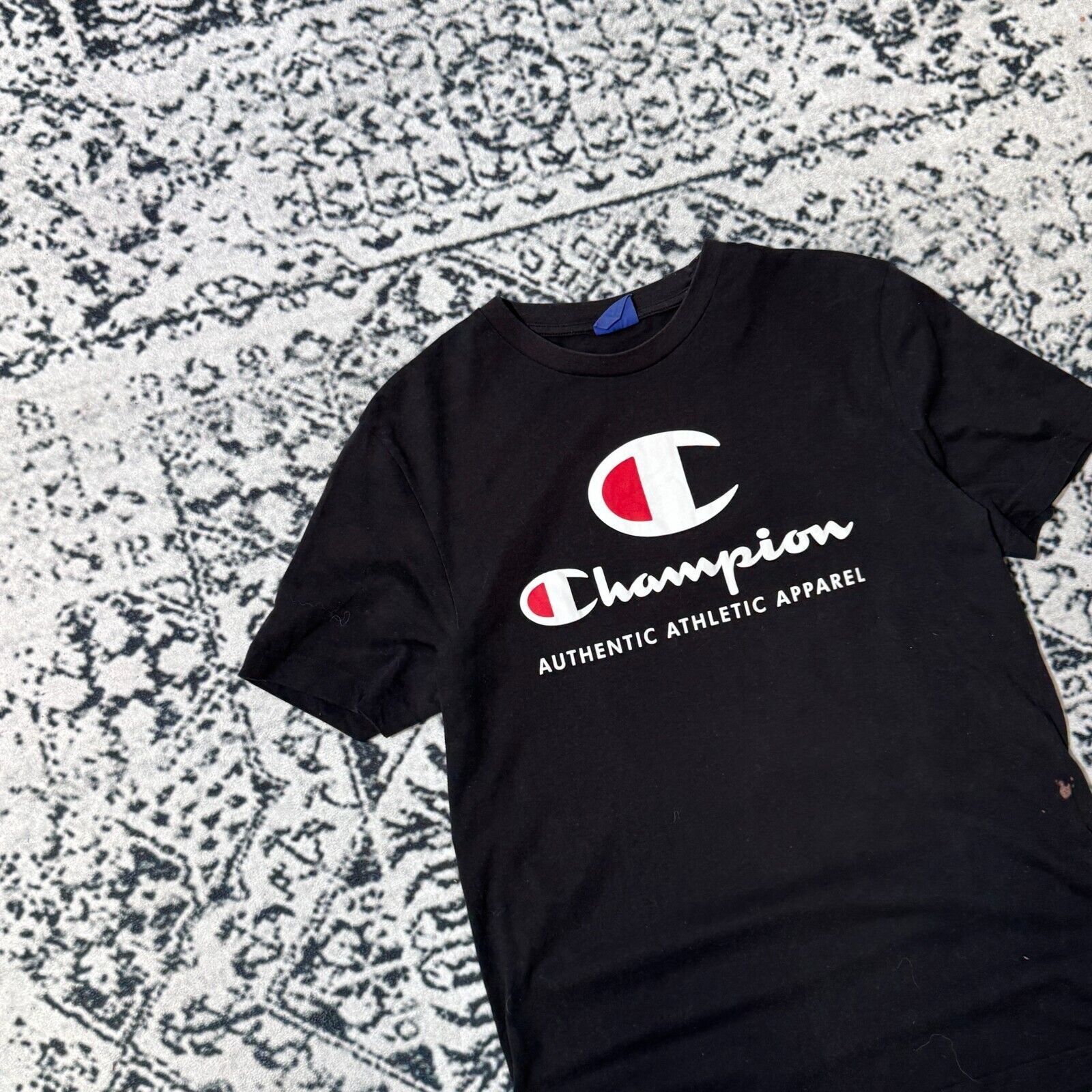 Champion × Vintage Vintage Black Cotton T-Shirt Size M Champion Spellout Logo Size US M / EU 48-50 / 2 - 3 Thumbnail