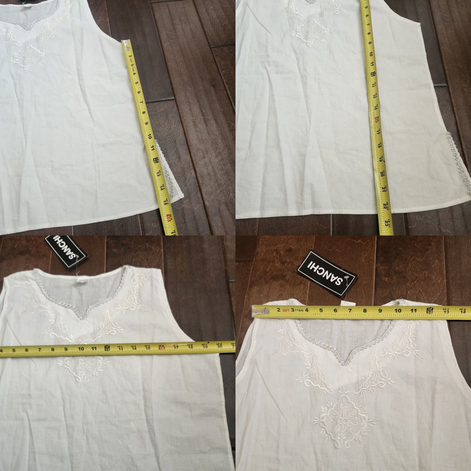 Vintage Sanchi White Embroidered Sleeveless Blouse Top Cotton Size Medium Women Regular Pullover Blouse, Party/Cocktail, Casual, Travel Size M / US 6-8 / IT 42-44 - 8 Thumbnail