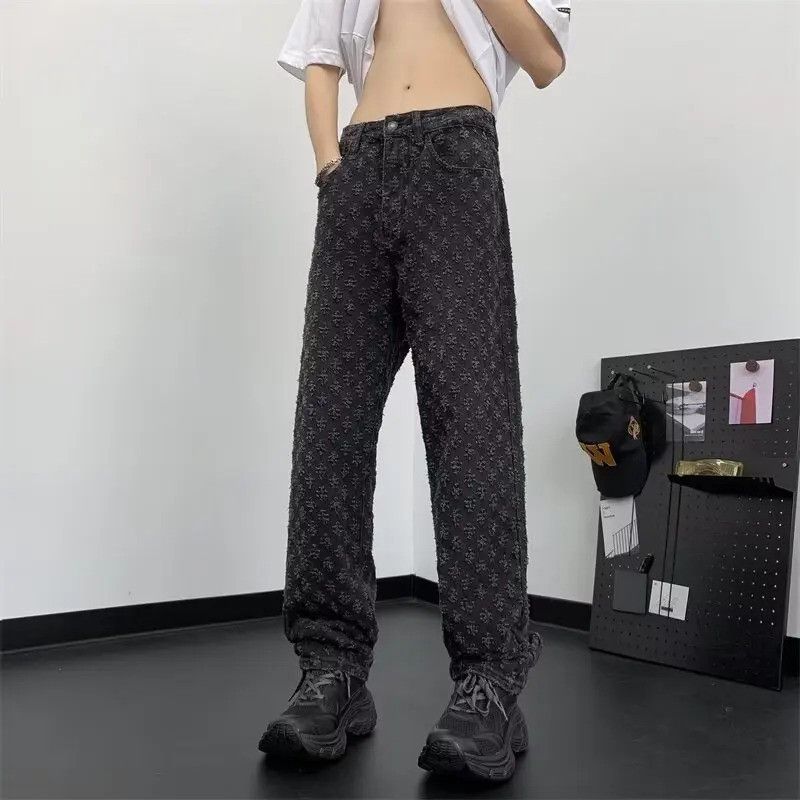 Jean Jacquard Straight Jeans Size US 33 - 3 Thumbnail