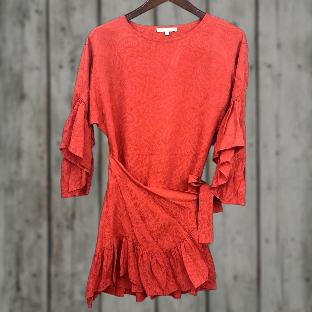 Maje Maje Ruffled Mini Dress Small Red Long Sleeve Round Neck Satin Casual  Party Womens | Grailed