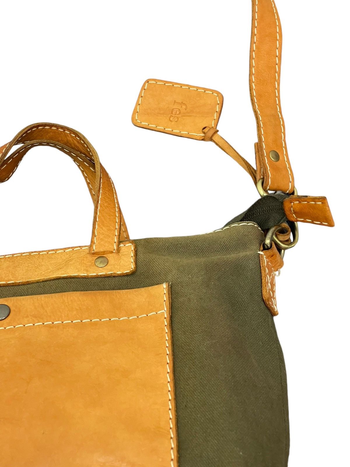 Japanese Brand Leather Cotton Canvas Fes Handmade Cross Body Bag 9🟩 Size ONE SIZE - 10 Thumbnail
