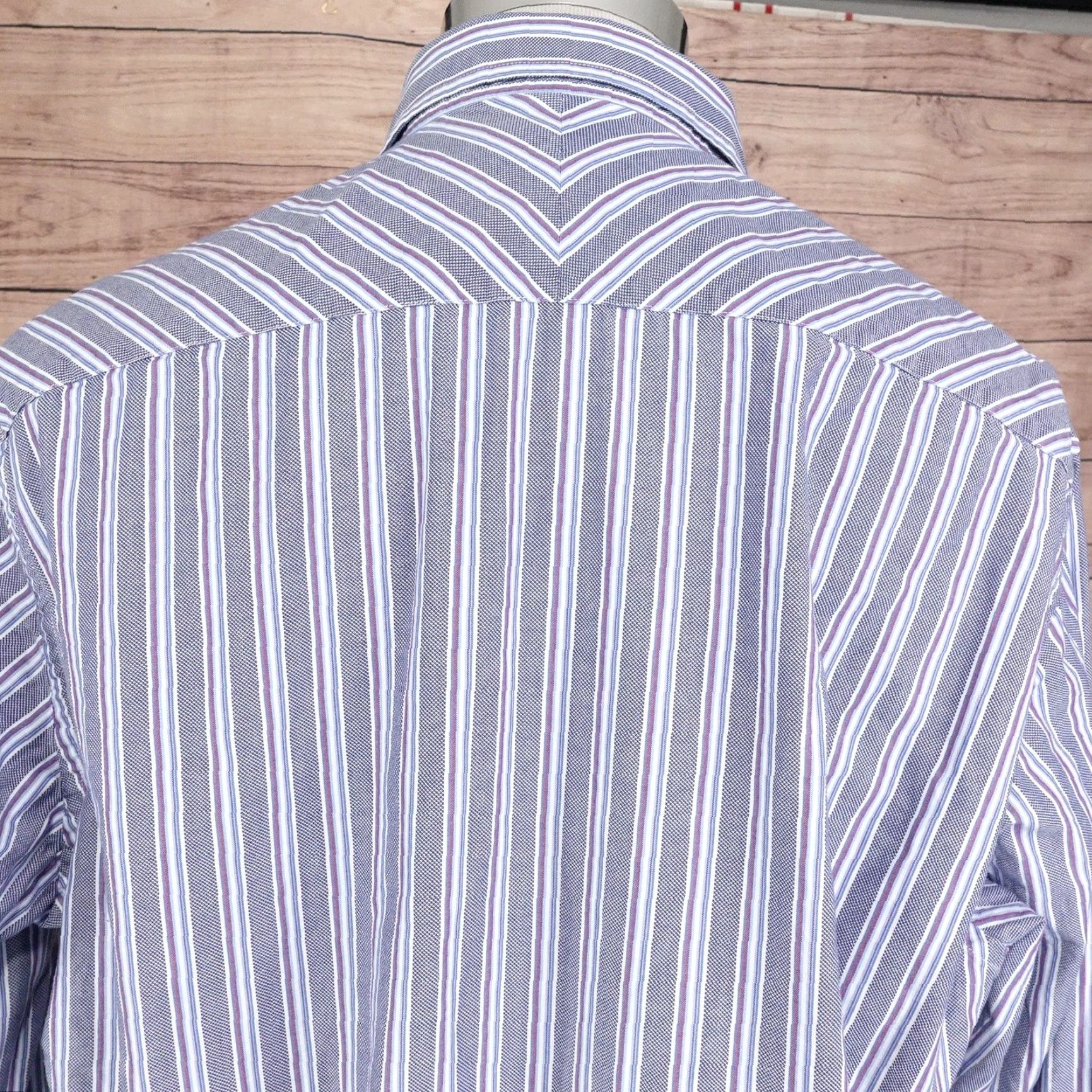 Johnston & Murphy VINTAGE Johnston & Murphy Shirt Mens XL Blue Striped Tailored Fit Cotton Long Sleeve Size US XL / EU 56 / 4 - 6 Thumbnail
