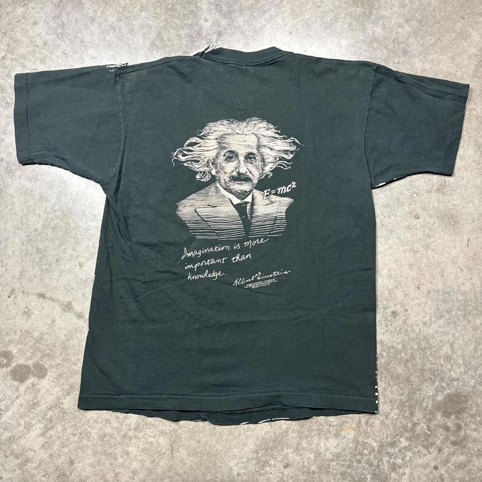 Fruit Of The Loom Albert Einstein All Over Front Print Vintage 90's T-Shirt Size US L / EU 52-54 / 3 - 2 Thumbnail