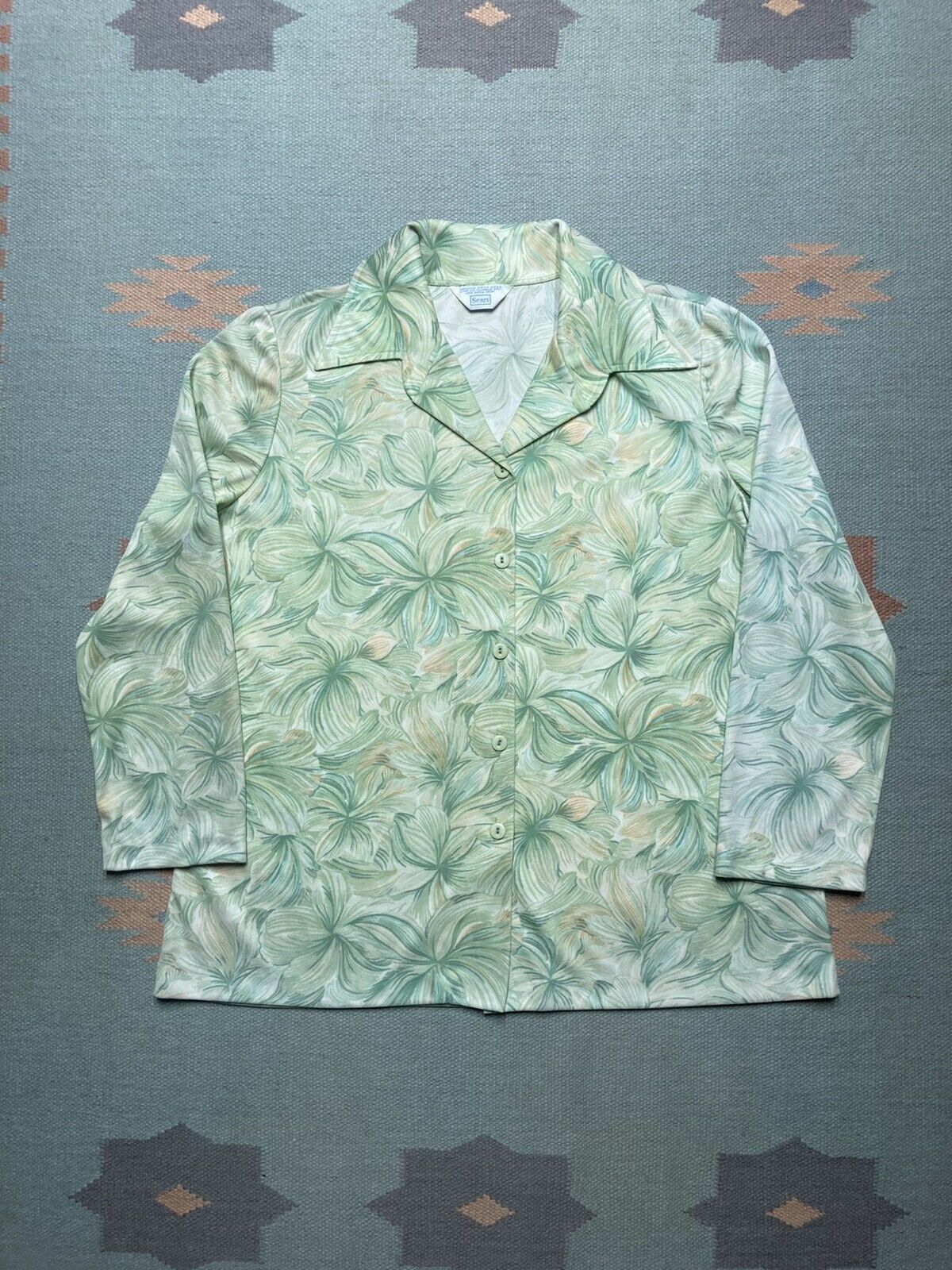 Sears × Vintage 70s button shirt blouse psychedelic all over print womens 20 Size L / US 10 / IT 46 - 1 Thumbnail