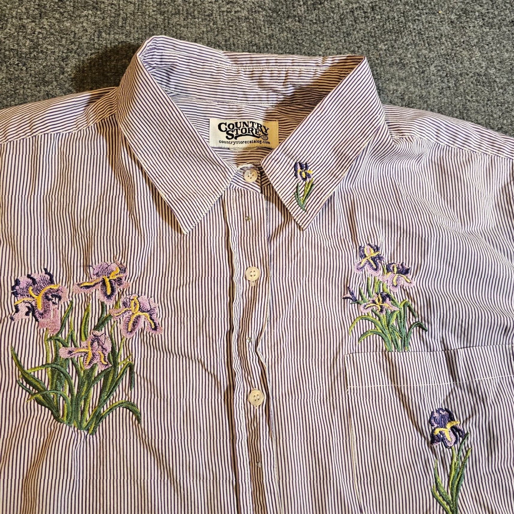 Vintage Country Store Top Womens 2X Purple Striped Floral Embroidery Button Casual Shirt Size XXL / US 16-18 / IT 52-54 - 2 Thumbnail