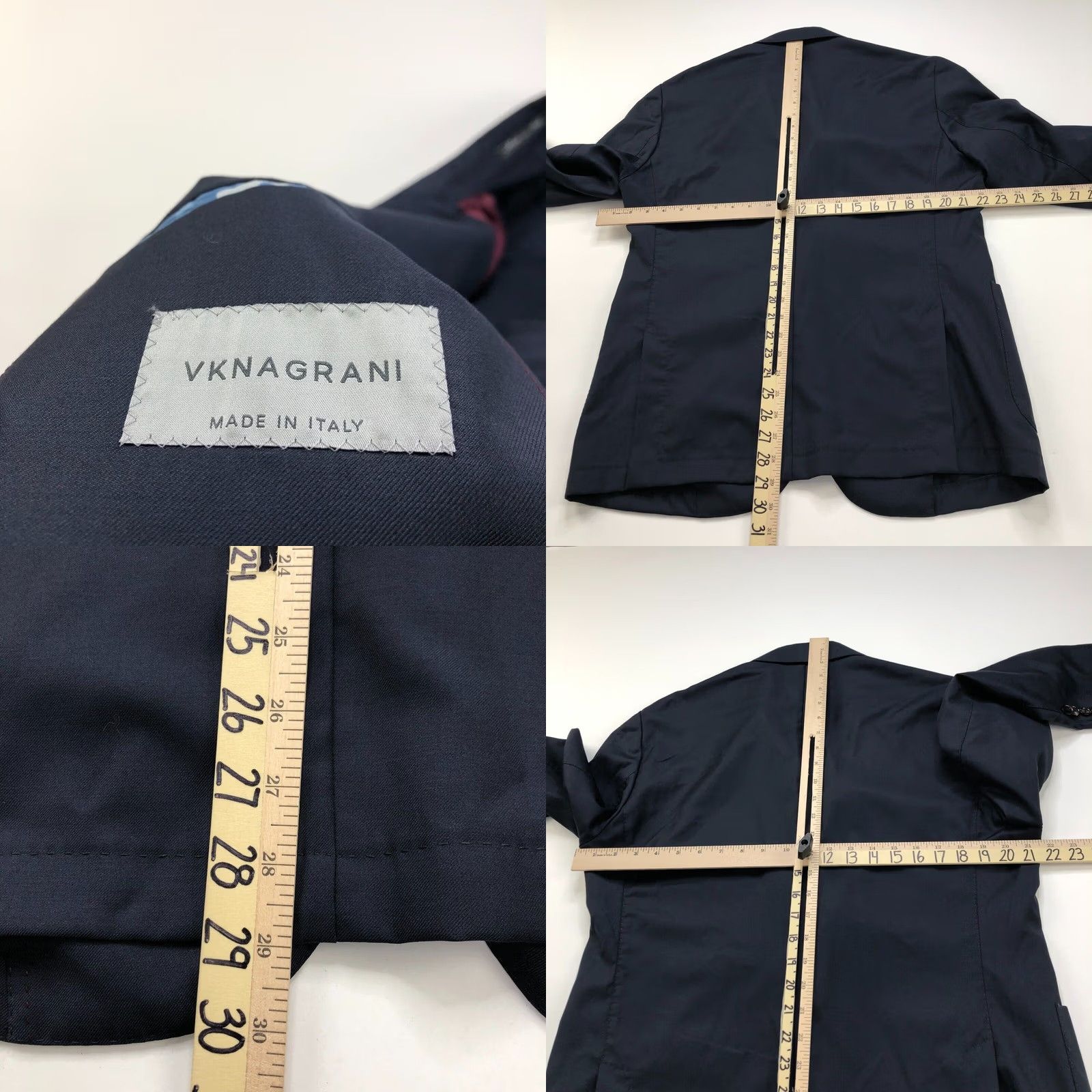 Vintage VKNAGRANI Blazer Jacket Wool Blue 54S EUR Button Three-Button NOTCH Lapel Men Business Formal Wedding Vintage No Size 44R - 10 Thumbnail
