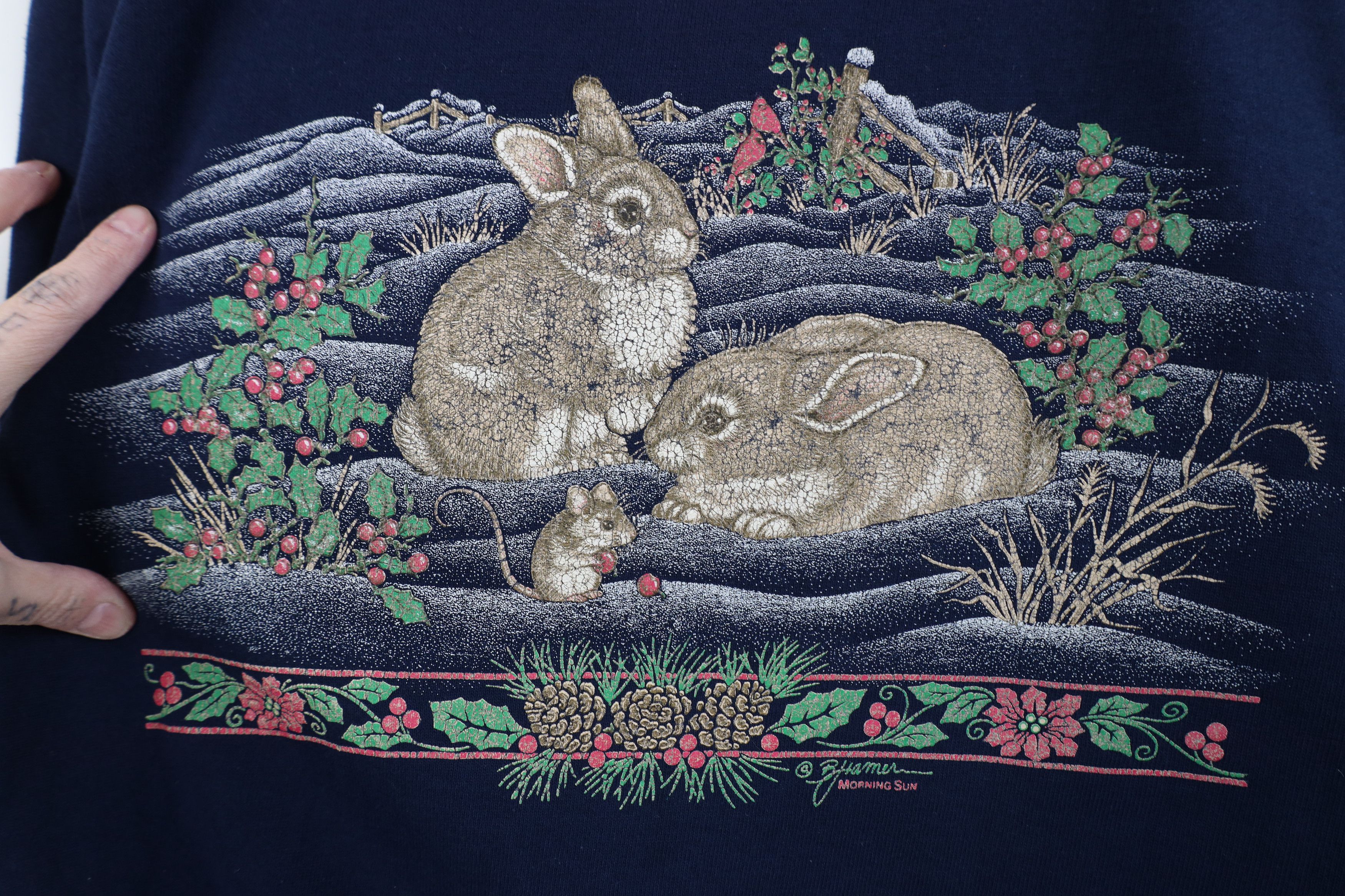 Vintage Vintage 90s Streetwear Nature Rabbit Flower Sweatshirt USA Size L / US 10 / IT 46 - 4 Thumbnail