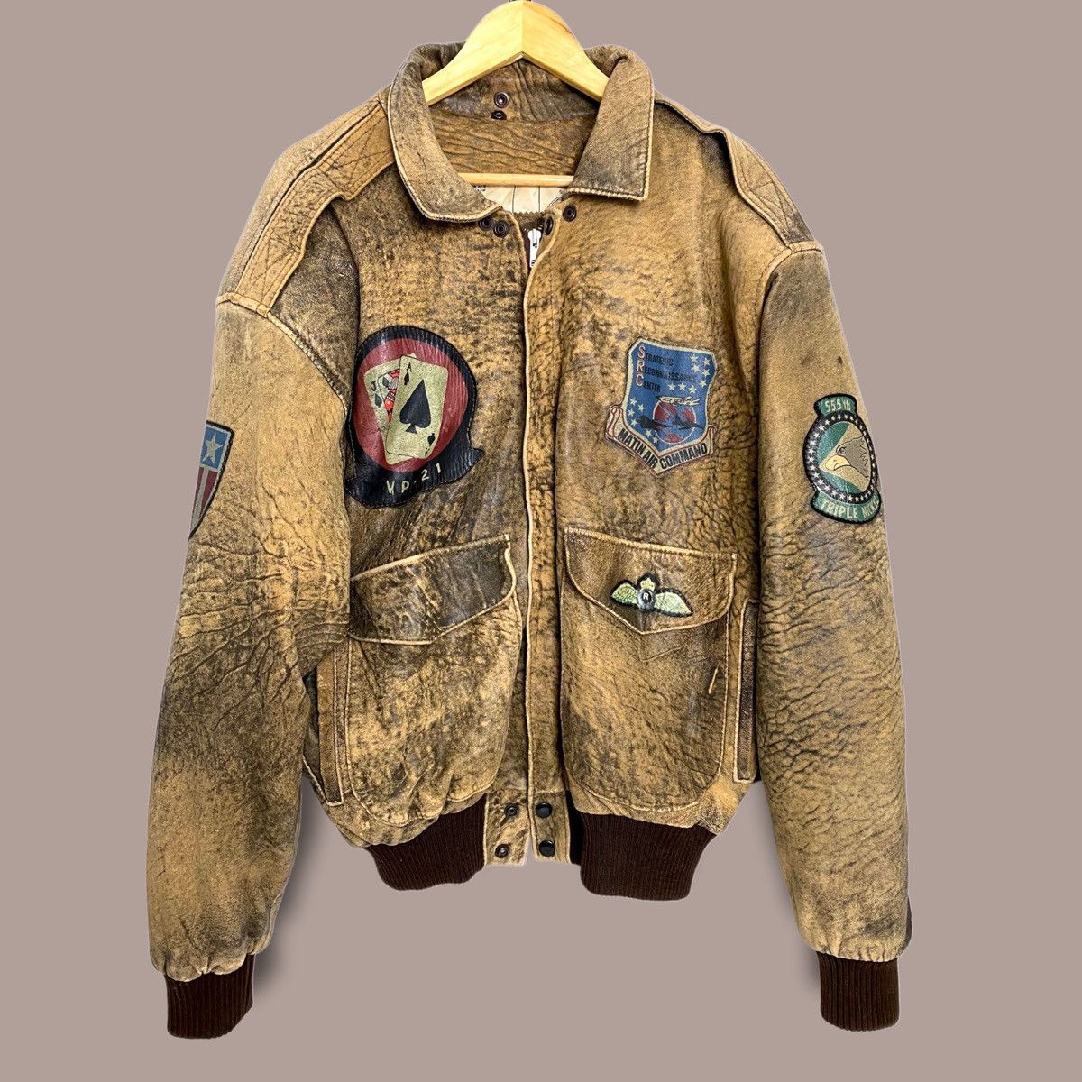 image of Leather Jacket Matin Air Command in Brown, Men's (Size Large)