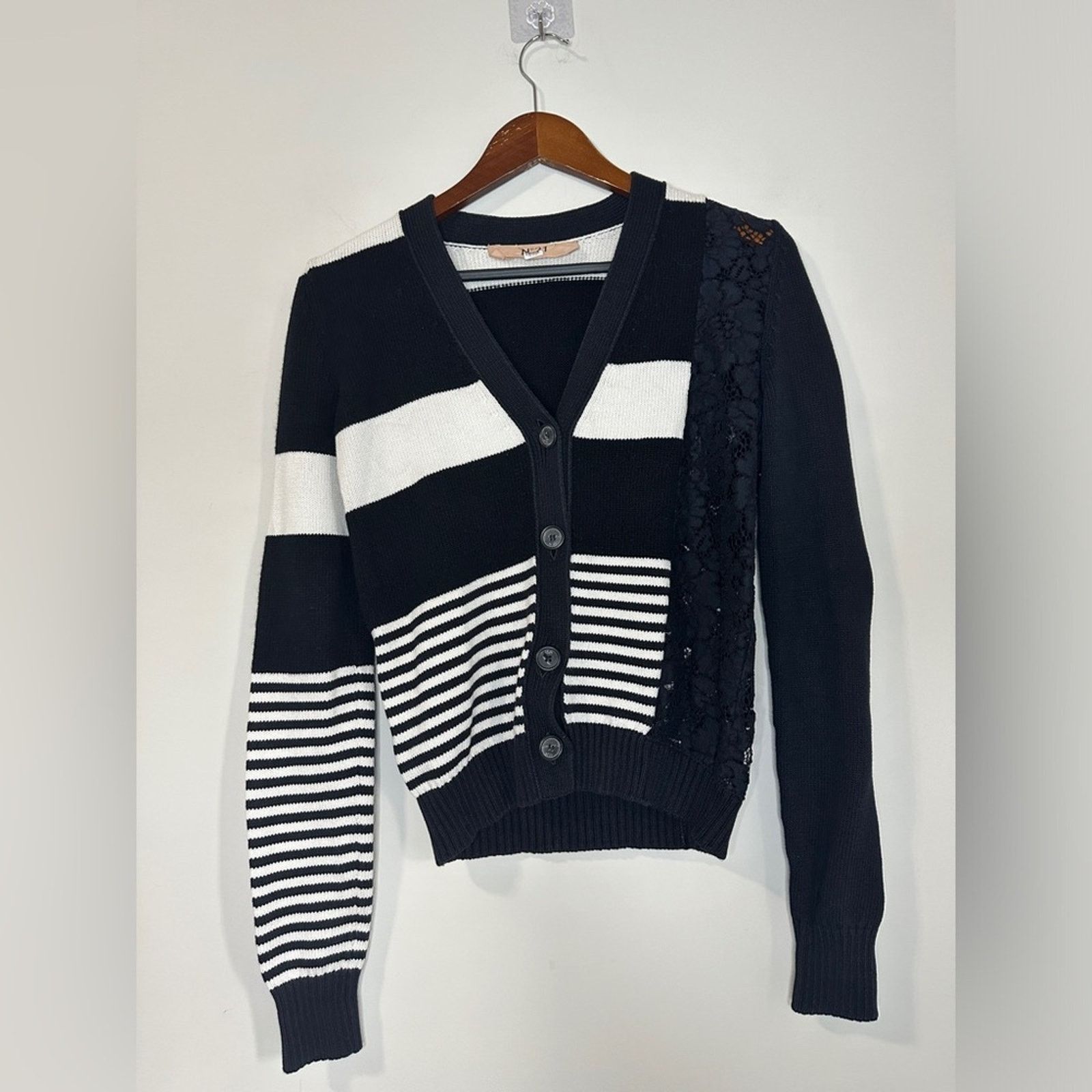 No. 21 No. 21 Size 2 Black and White Striped Lace Cardigan Size XS / US 0-2 / IT 36-38 - 6 Thumbnail