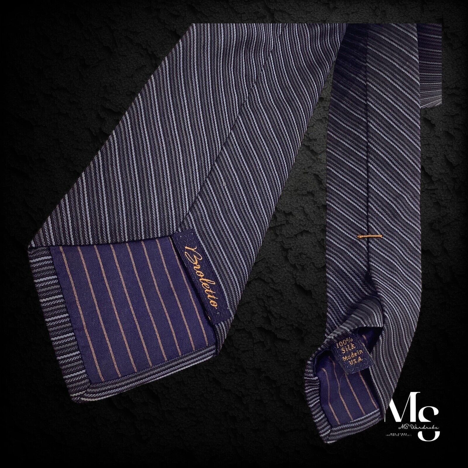 Other BROLETTO Gray Striped Luxury Silk Tie Hand Made in USA Size ONE SIZE - 3 Thumbnail