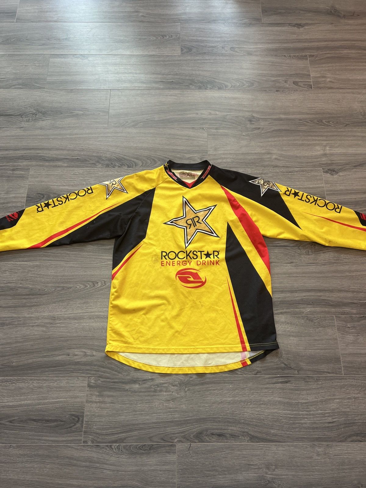 image of Crazy Y2K Rockstar Energy Racing Graphic Motocross Jersey in Yellow, Men's (Size XL)