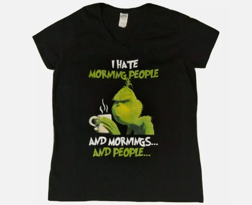 Other Grinch Graphic Cartoon Black T-shirt L Hate Morning & People Size L / US 10 / IT 46 - 1 Thumbnail