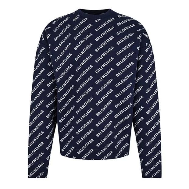 image of Balenciaga O1G2R1Mq0324 Logo Jumper In Navy & White in Navy/White, Men's (Size Small)