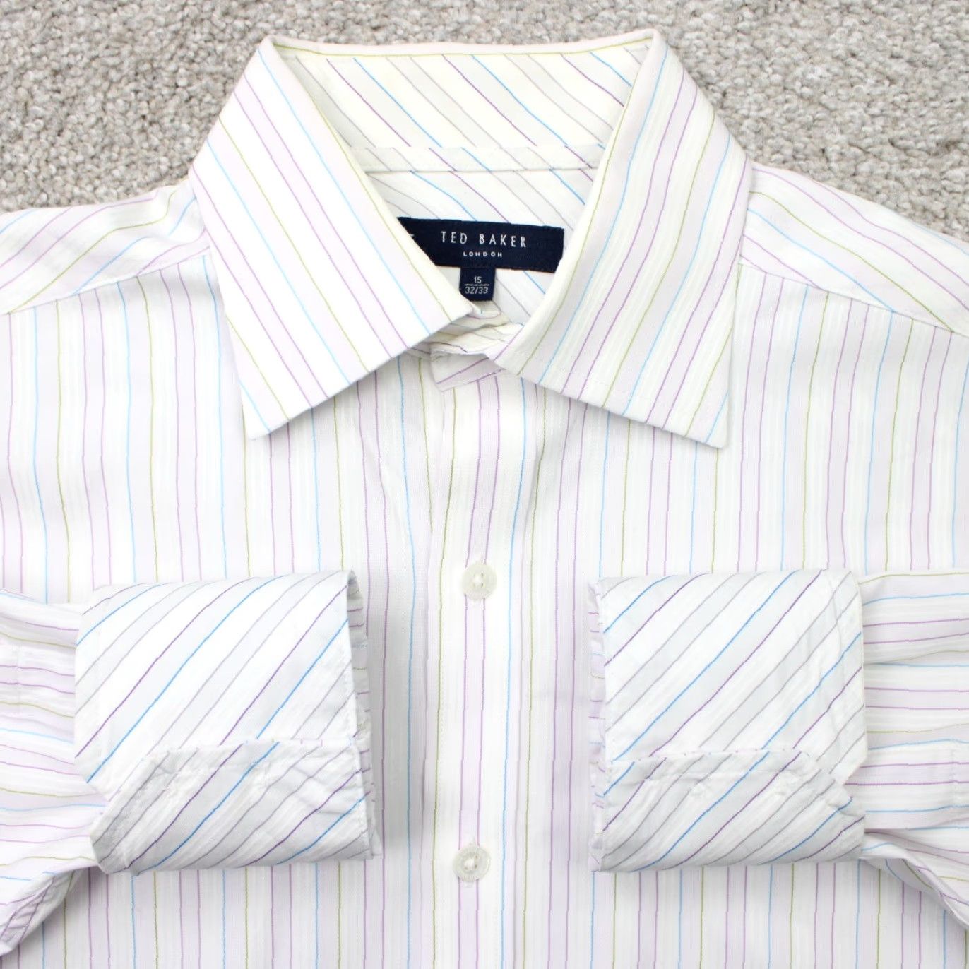 Ted Baker Ted Baker London Shirt Mens 15, 32/33 White/Blue/Purple 100% Cotton L/S Button-Down Collar Shirt/Dress Size US M / EU 48-50 / 2 - 2 Thumbnail