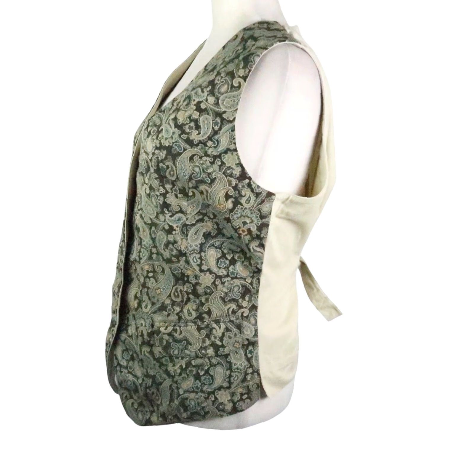 Gap VINTAGE Gap Vest Women's Paisley Tapestry 90s Green M Sleeveless Button Back Cinch Waist Short Length Cute Casual Bohemian 90s Mens Womens Girls Boys Size M / US 6-8 / IT 42-44 - 2 Thumbnail