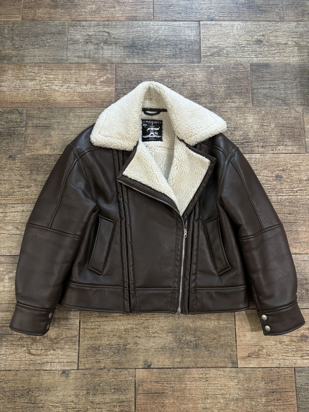 Y/Project Oversized Brown Faux Leather Shearling Lined Jacket Size US S / EU 44-46 / 1 - 1 Thumbnail
