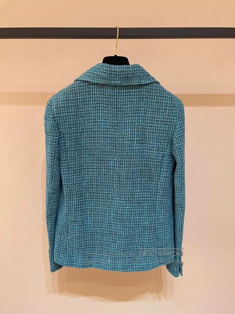 Chanel Chanel 22 Spring and Summer New Peacock Blue Tweed Coat Size XXS / US 00 / IT 34 - 6 Thumbnail