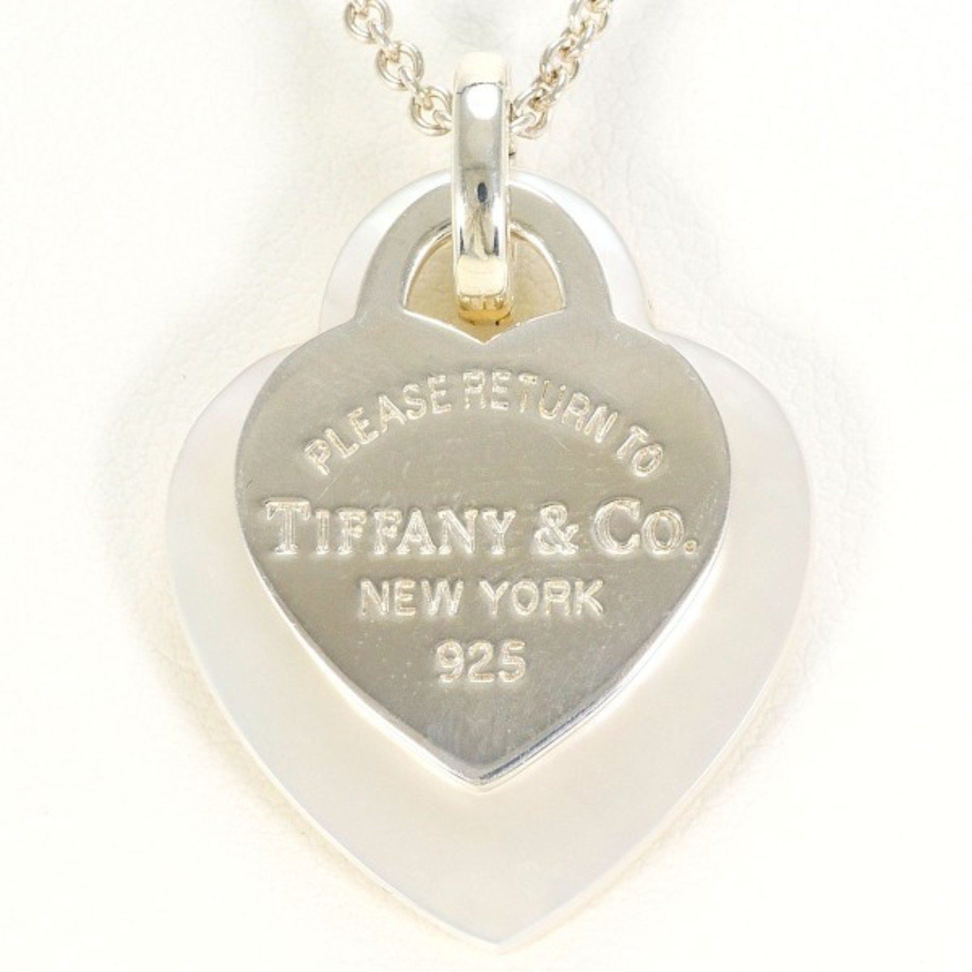 Tiffany Co Tiffany Return To Double Heart Silver Necklace Shell Box Bag Total Weight Approx. 7.2G 41Cm, Women's