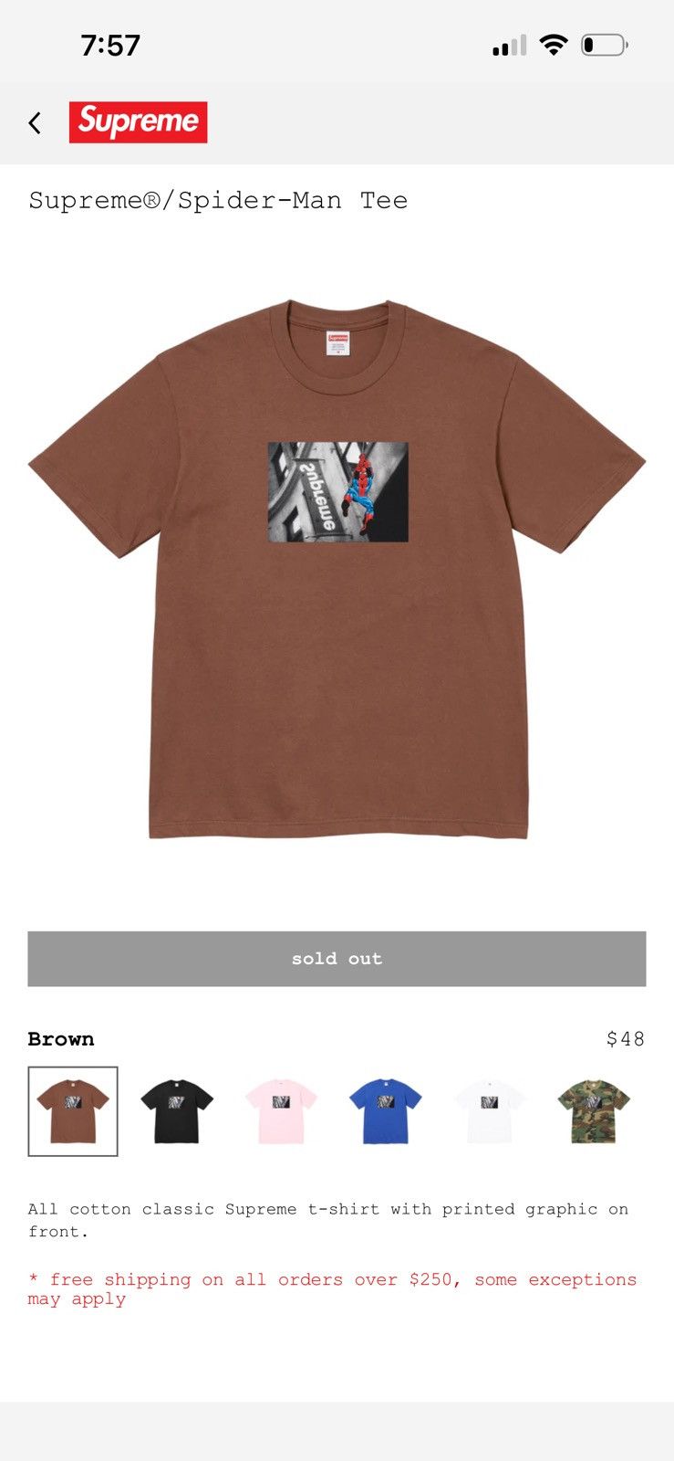 Supreme Supreme®/Spider-Man Tee (brown) (L) | Grailed
