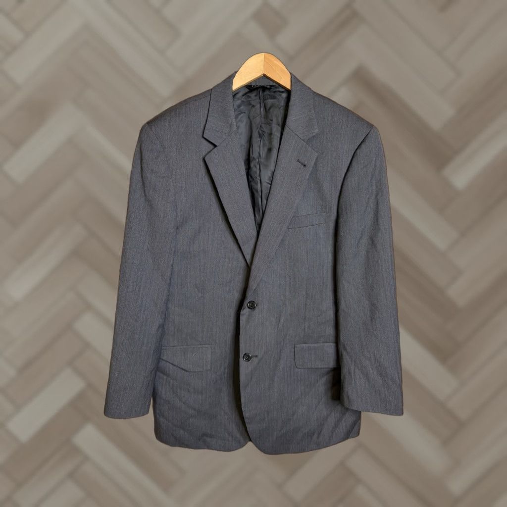 Jos A Bank Reserve Blazer Mens Wool 100% Gray Striped 44 Regular Two-Button Notch Lapel Business Formal Wedding Vintage No