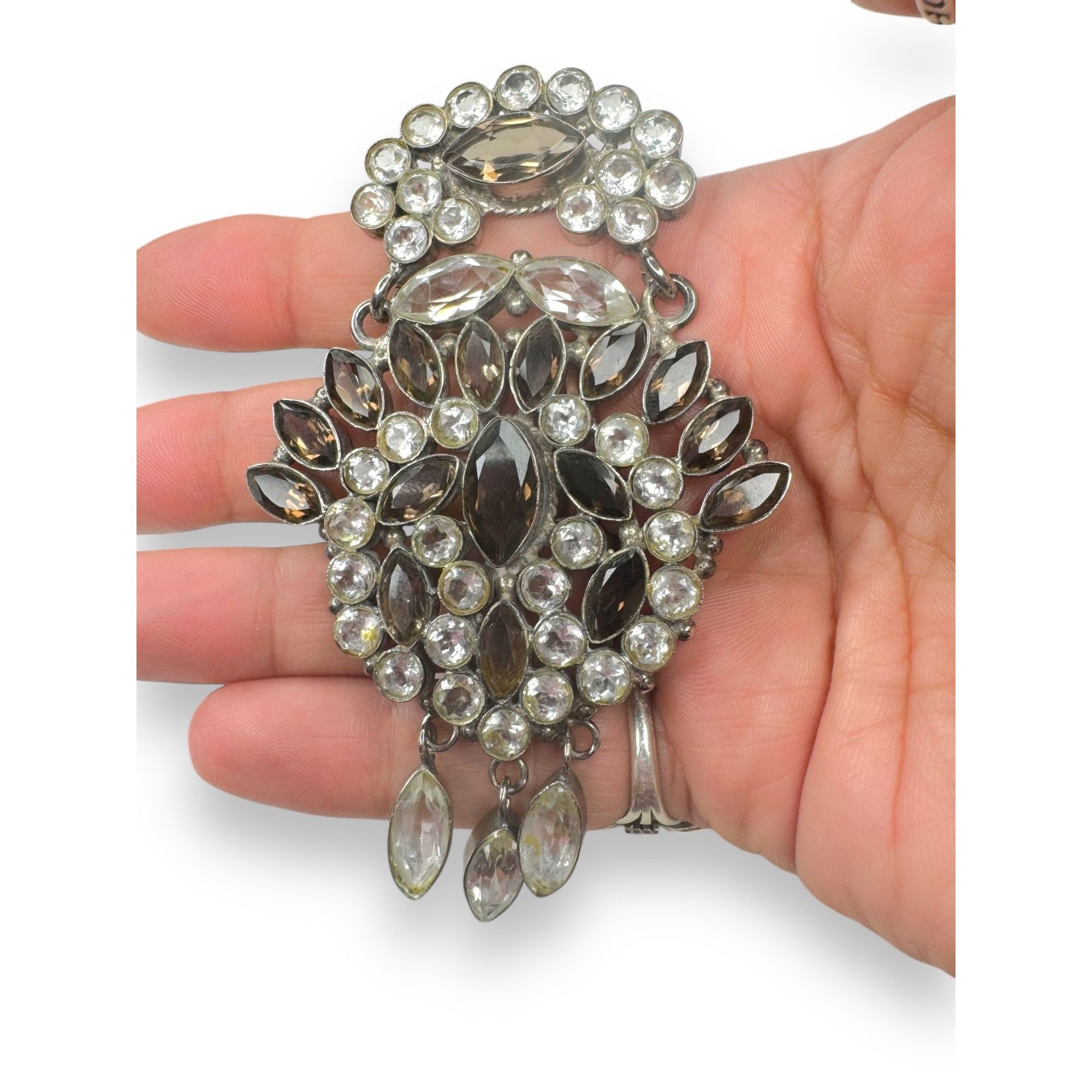 Other Vintage Sterling Silver Smoky Quartz & Crystal Brooch Pin Pe Size ONE SIZE - 11 Thumbnail