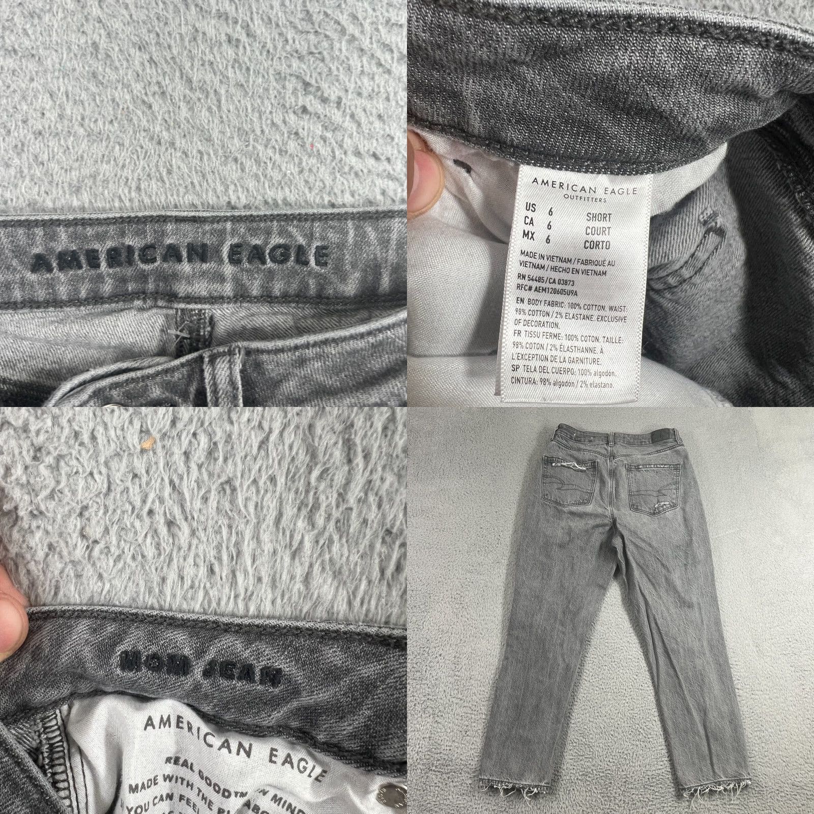 American Eagle Outfitters American Eagle Hi Rise Mom Jeans Womens 6 Gray Distressed Stretch Denim 90s Size 28" / US 6 / IT 42 - 8 Thumbnail