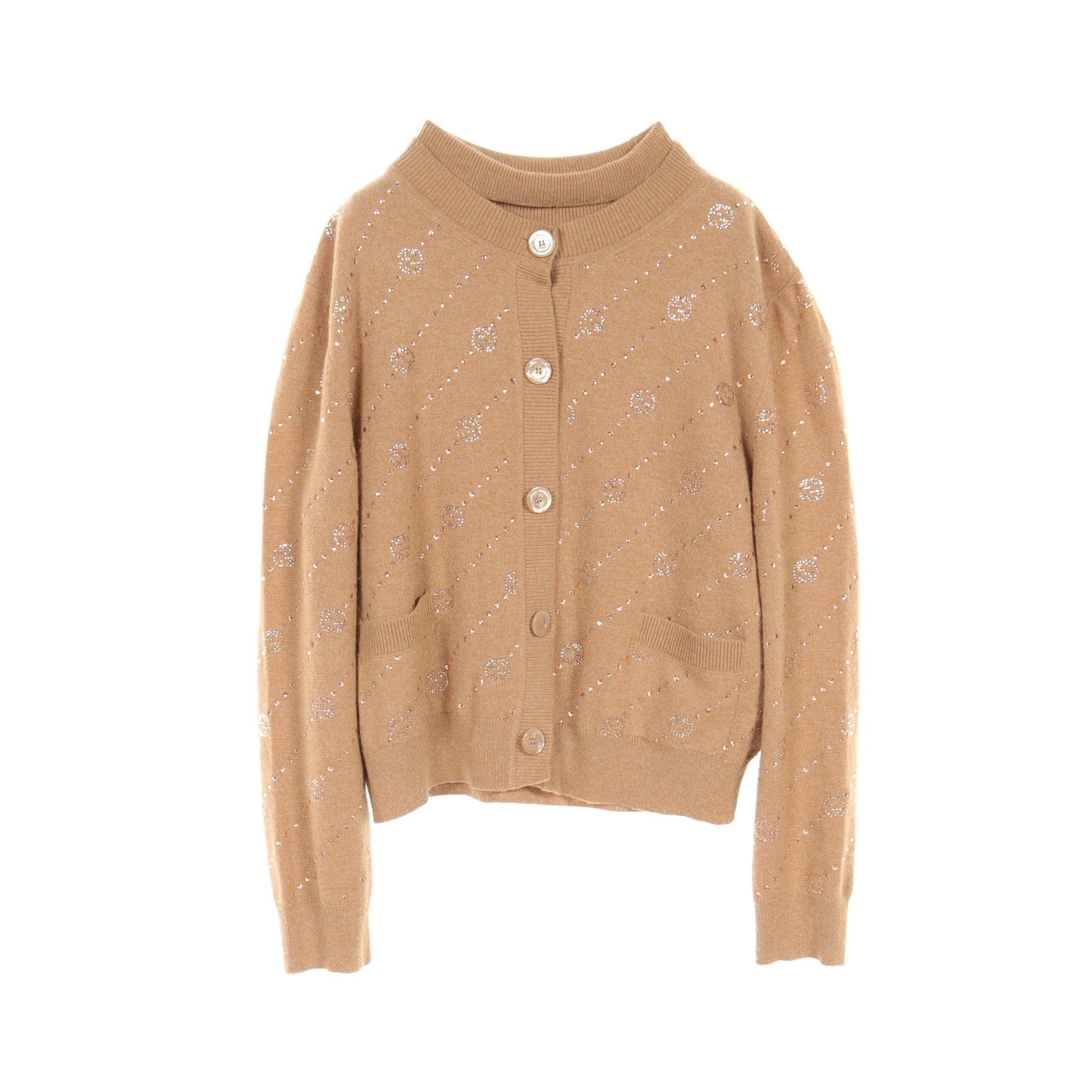 Gucci Gucci Interlocking G Cardigan Ensemble Rhinestone Cashmere Brown Size ONE SIZE - 1 Thumbnail