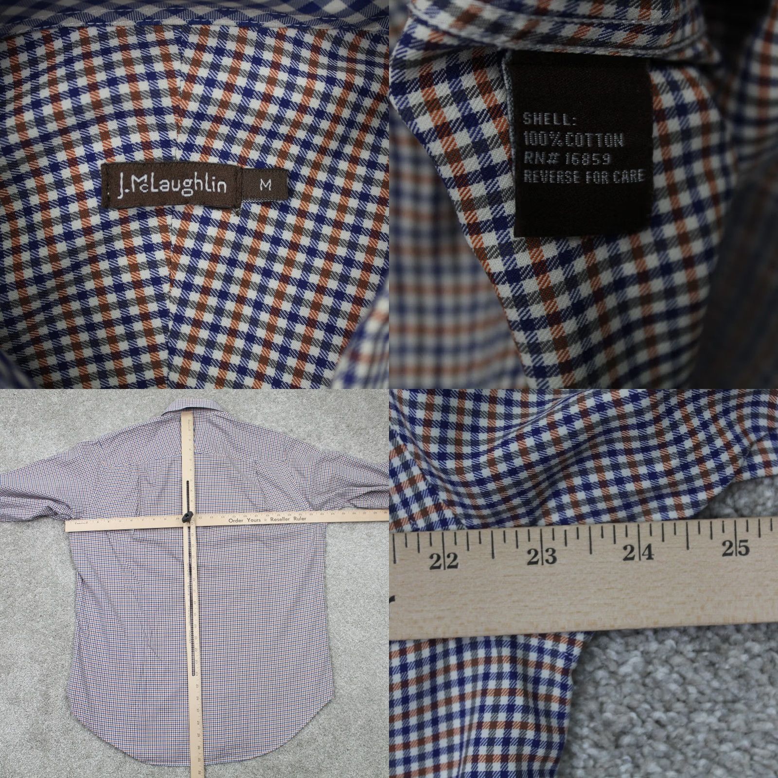 J.McLaughlin J McLaughlin Shirt Mens Medium Blue/Orange Flip Cuff Long Sleeve Button-Up Plaid Cotton Classic Preppy Modern Comfort Men’s Regular Blue Size US M / EU 48-50 / 2 - 8 Thumbnail