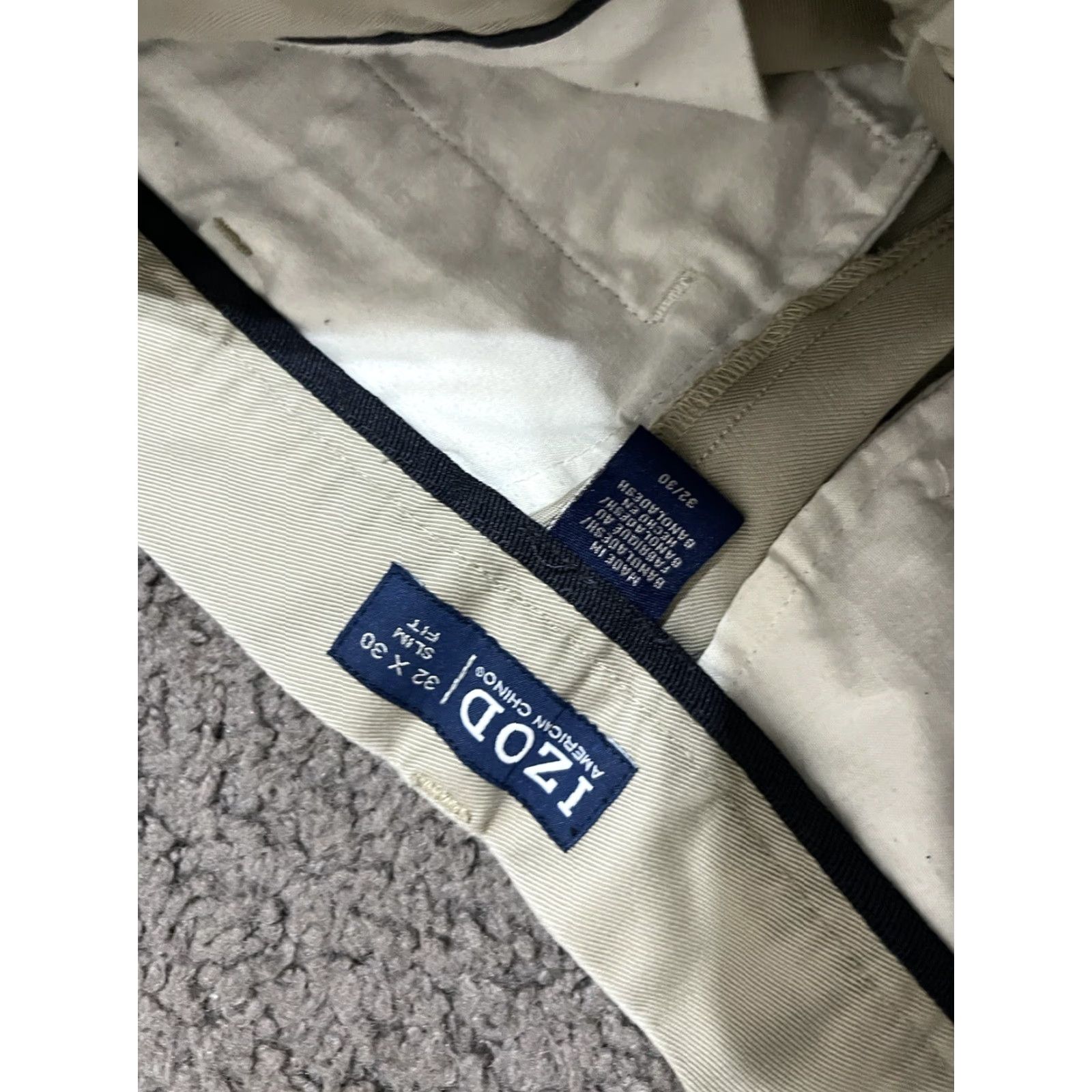 Izod IZOD American Chino SLIM FIT MEN'S 32X30 KHAKIS/CHINOS PANTS Casual, Flat Front, Belt Loops, Beige, 98% Cotton 2% Spandex, Slim, Regular, Mens Size US 32 / EU 48 - 5 Thumbnail