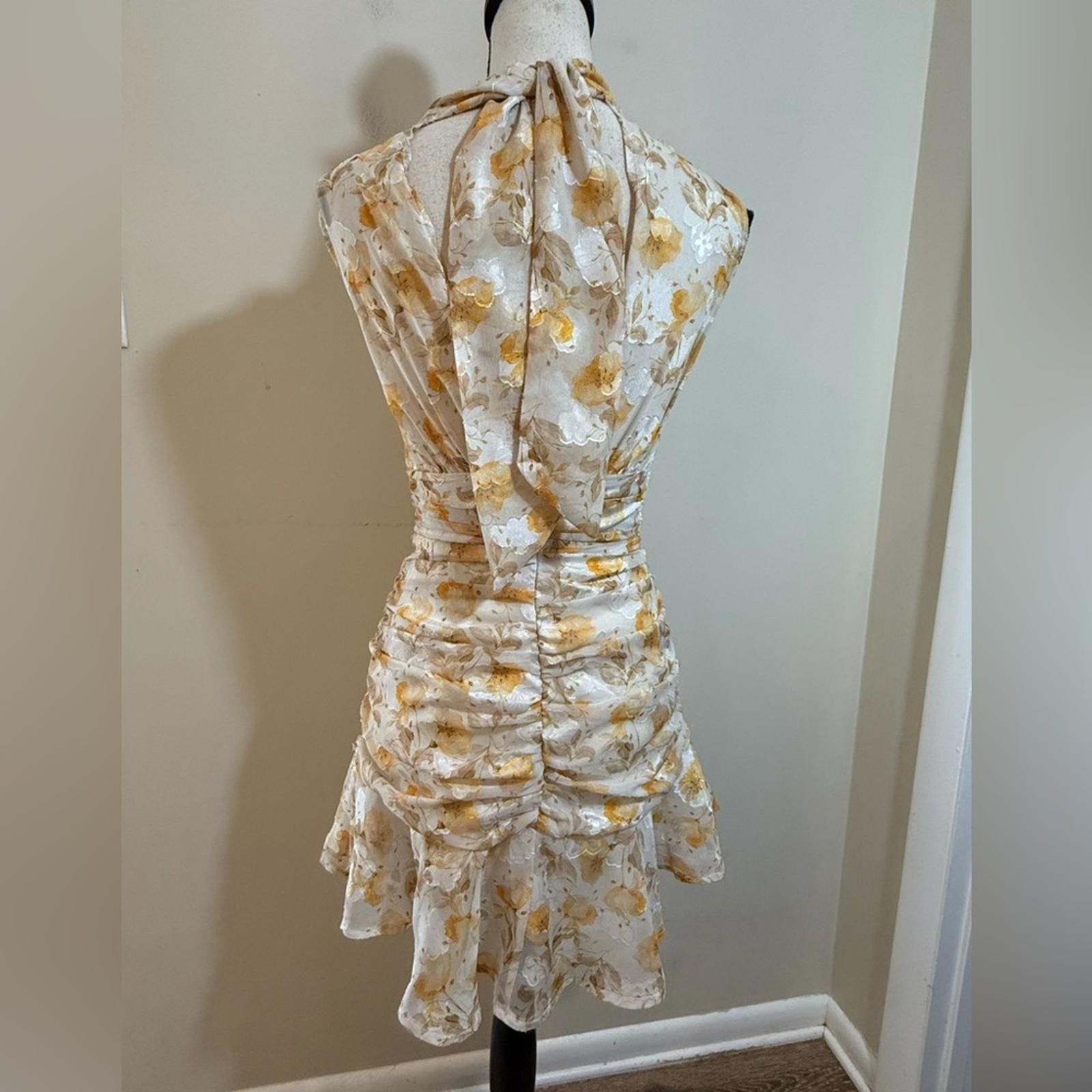 Other Mika Gala Bollywood floral mini dress cream yellow tan SZ 8 Size M / US 6-8 / IT 42-44 - 6 Thumbnail