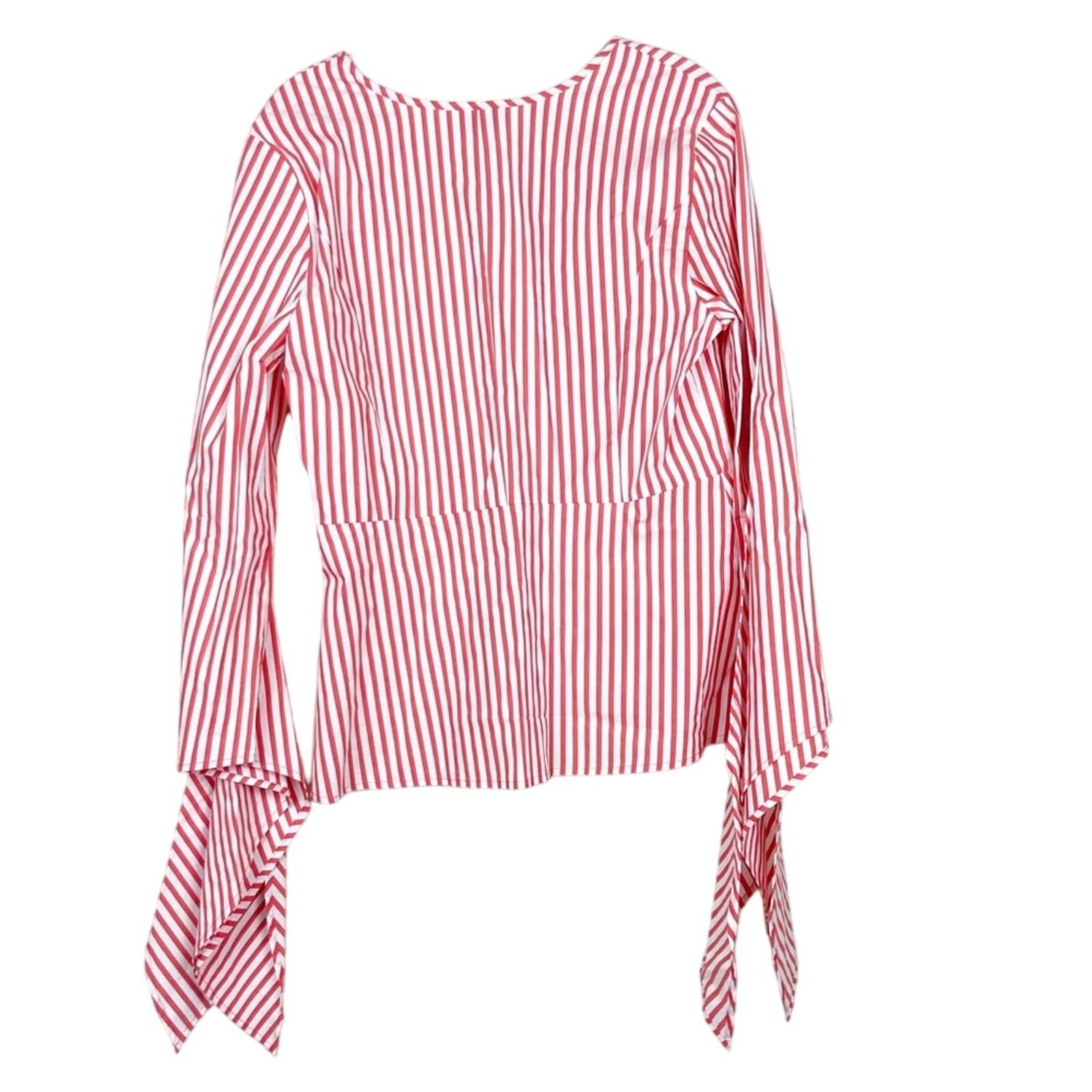 J.Crew Universal Standard J. Crew Red White Striped Poplin Tie Top Size S / US 4 / IT 40 - 4 Thumbnail