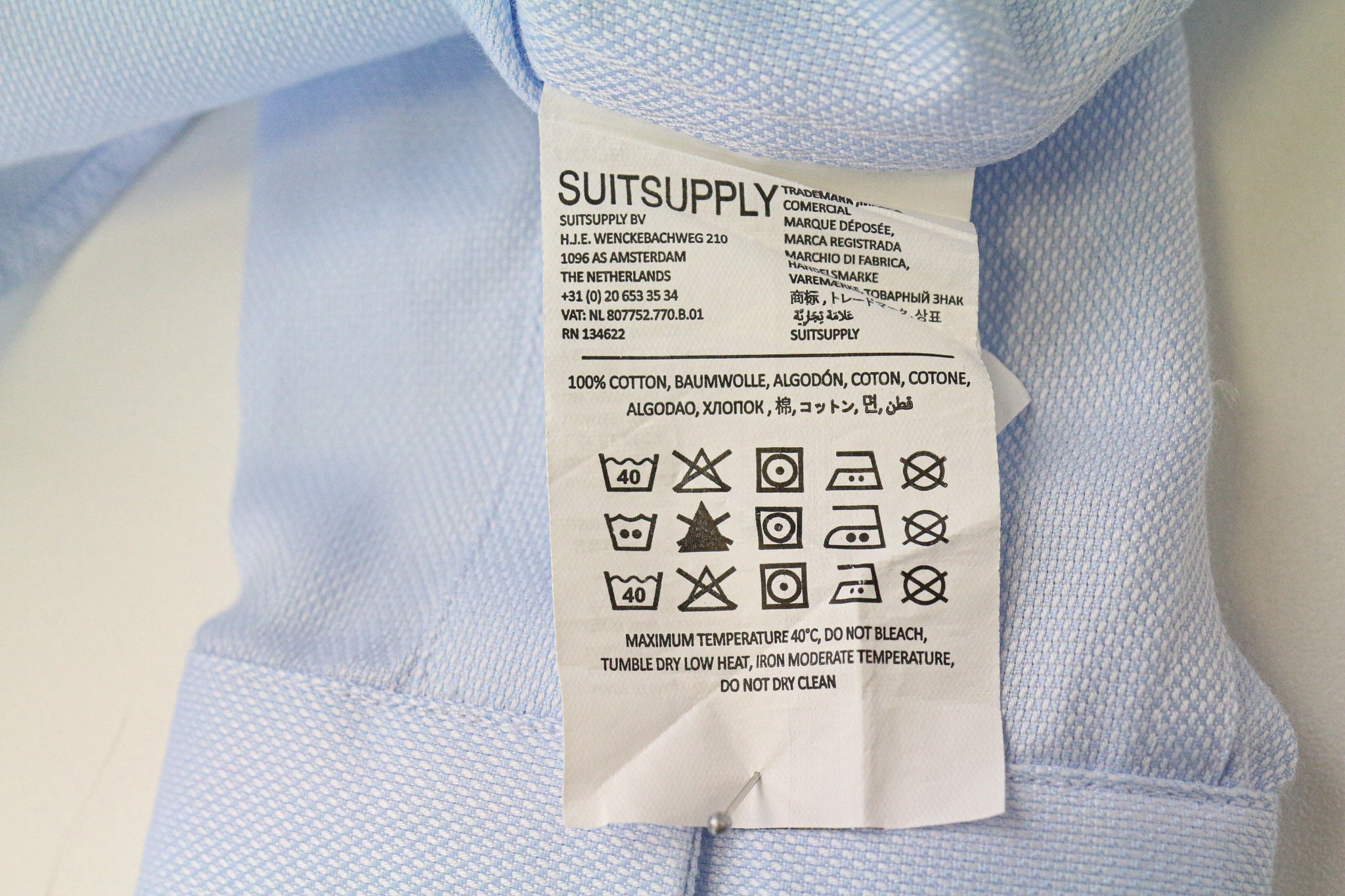 Suitsupply 36/14 Slim Blue Cotton Button-Up Shirt 76118 Size 36R - 6 Thumbnail