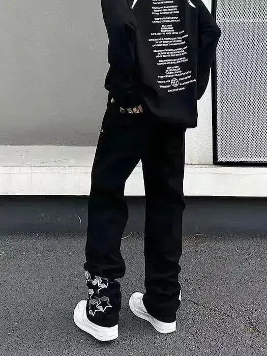 Japanese Brand Stars Graphic Black Baggy Denim Jeans Size US 32 / EU 48 - 2 Thumbnail