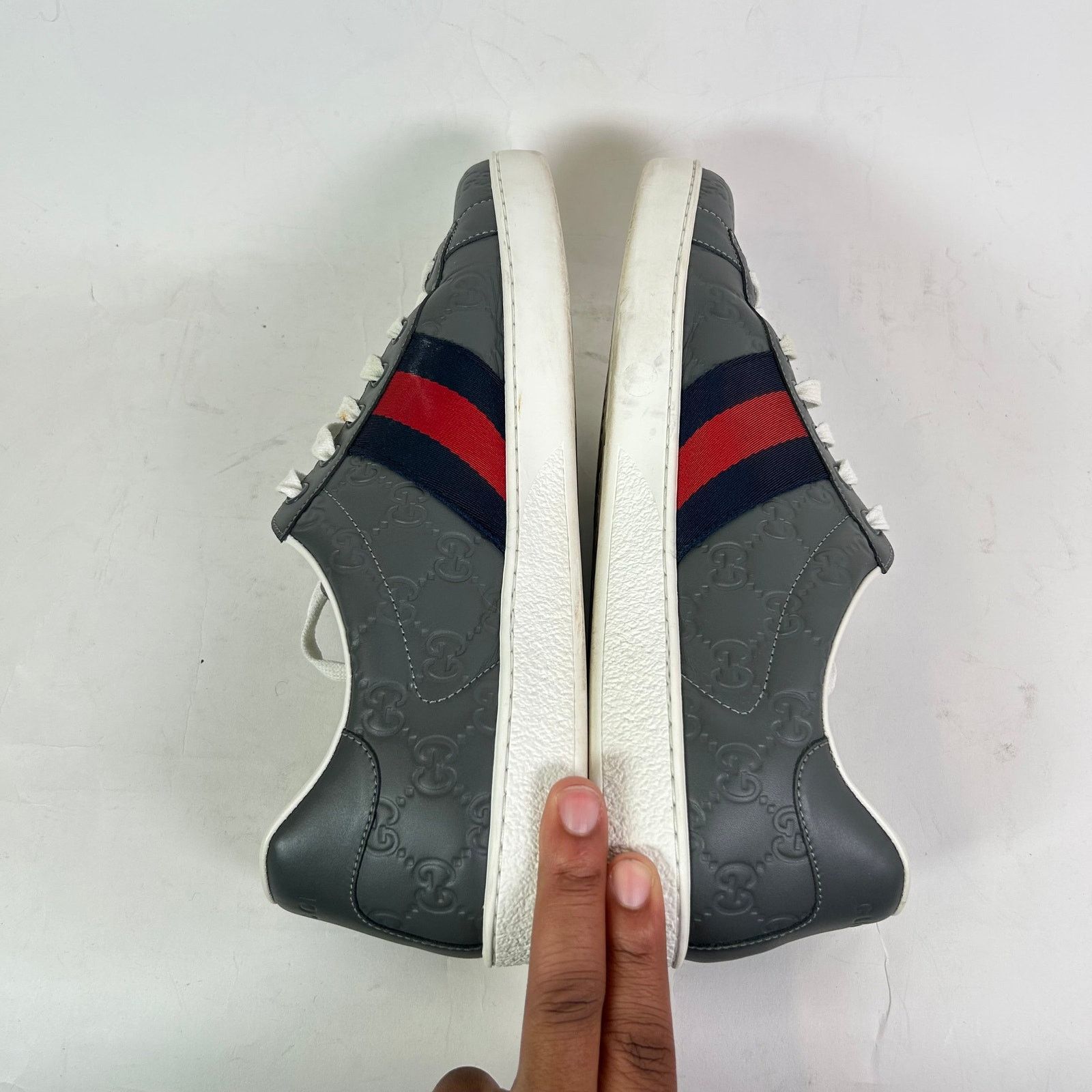 Gucci Gucci Grey Embossed Web Ace Sneaker Size 11 Size US 11 / EU 44 - 4 Thumbnail