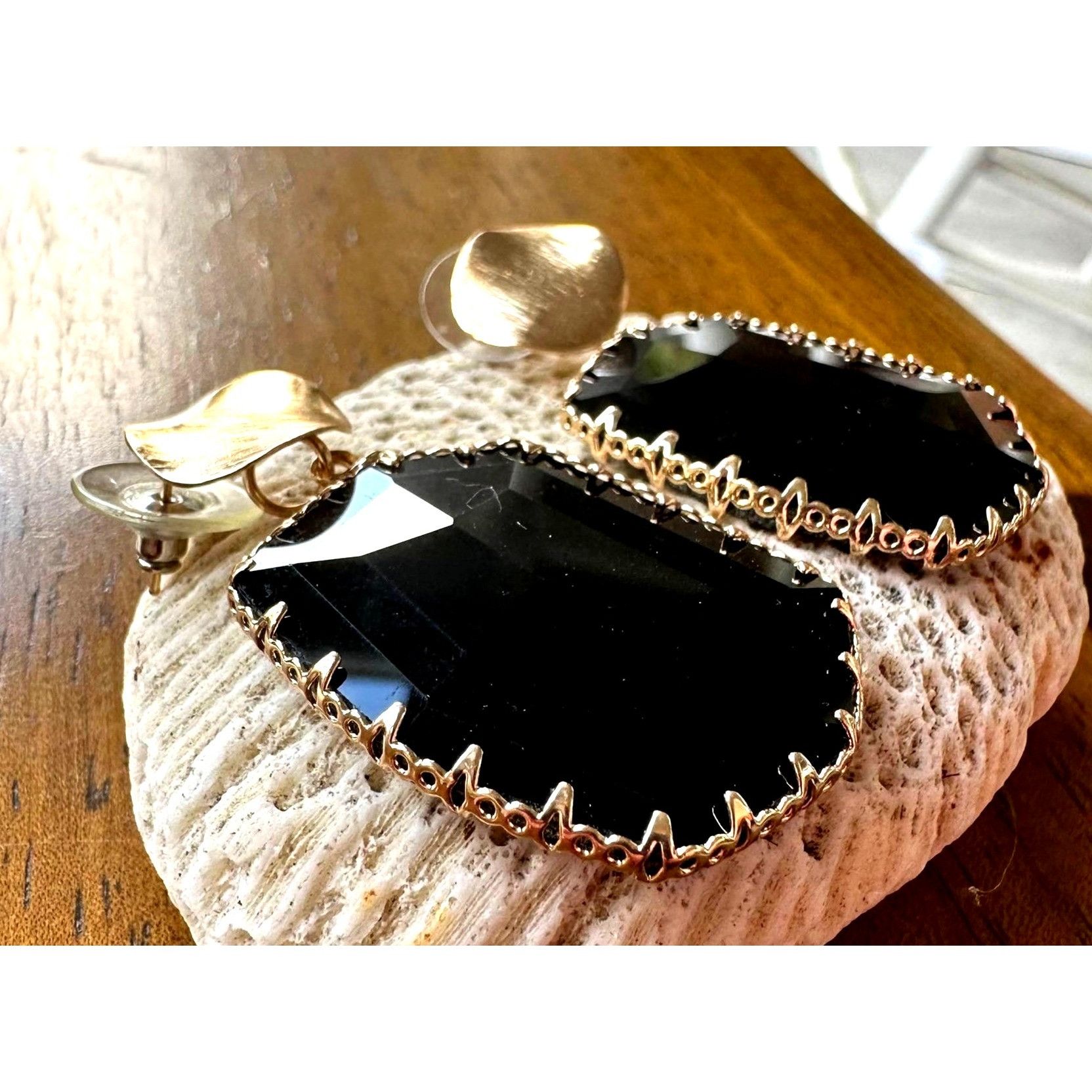 Handmade Black Glass Geometric Earrings New Formal Wedding Party Crui Size ONE SIZE - 1 Thumbnail