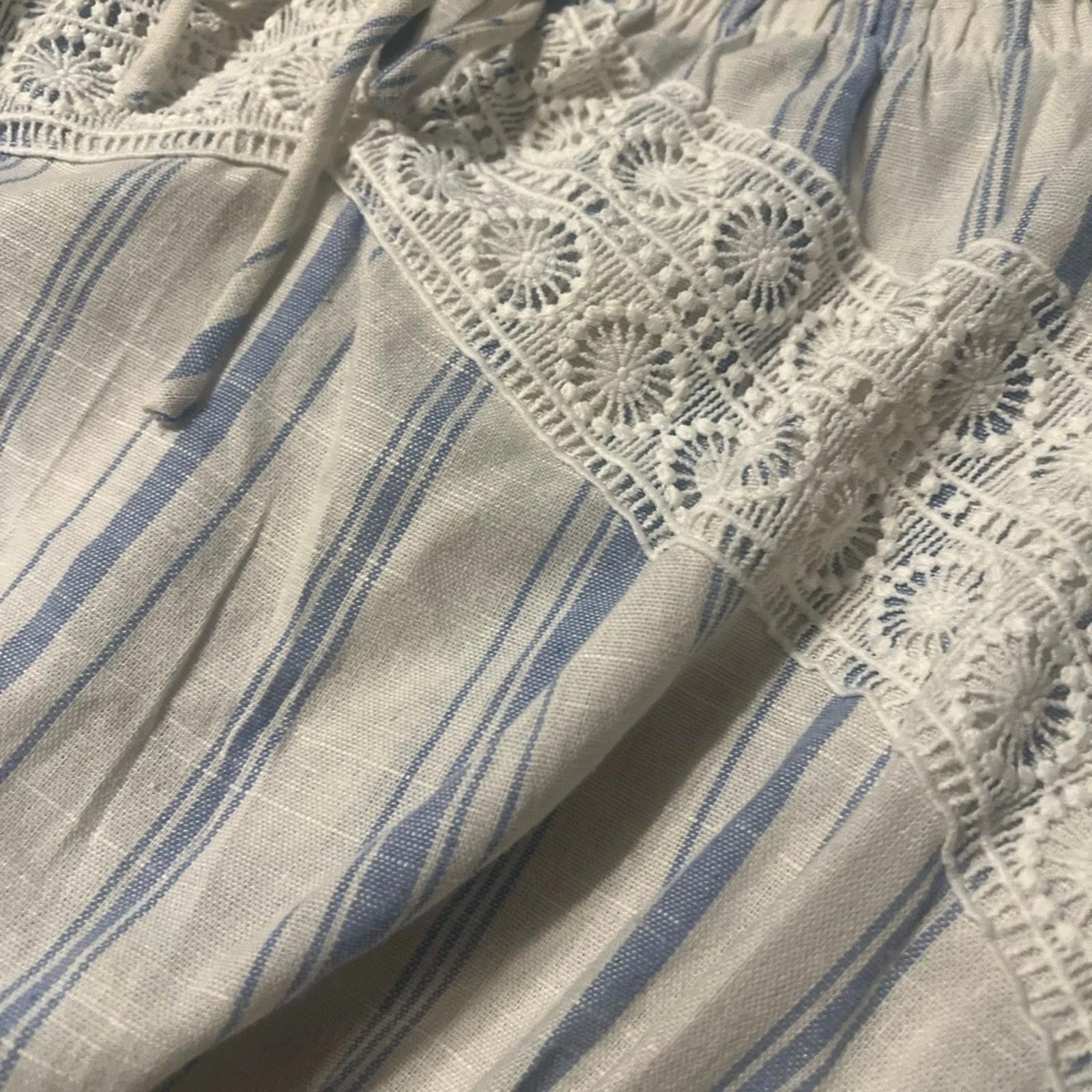 Other Haute Monde Off Shoulder Blouse L Blue White Striped Lace Size L / US 10 / IT 46 - 4 Thumbnail