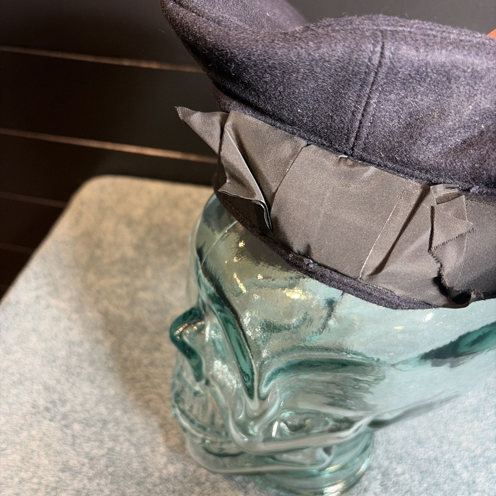 Vintage WWII US Navy Sailors Blue Wool Flat Hat leather Band 6-7/8 Size ONE SIZE - 4 Thumbnail