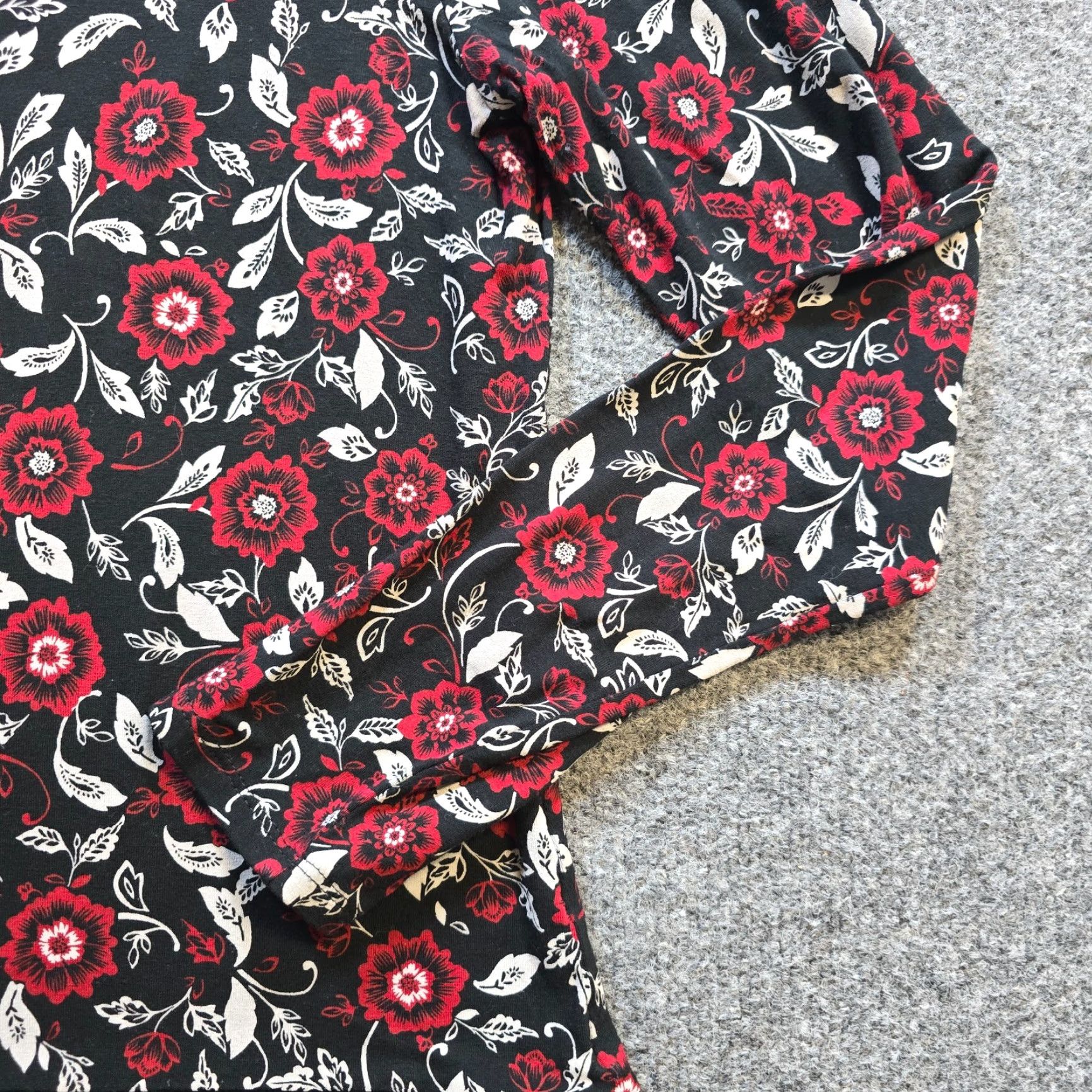 J. Jill J Jill Wearever Top Blouse Womens Small Red Floral Velour Trim Stretchy Causal Career Shirt Size S / US 4 / IT 40 - 4 Thumbnail