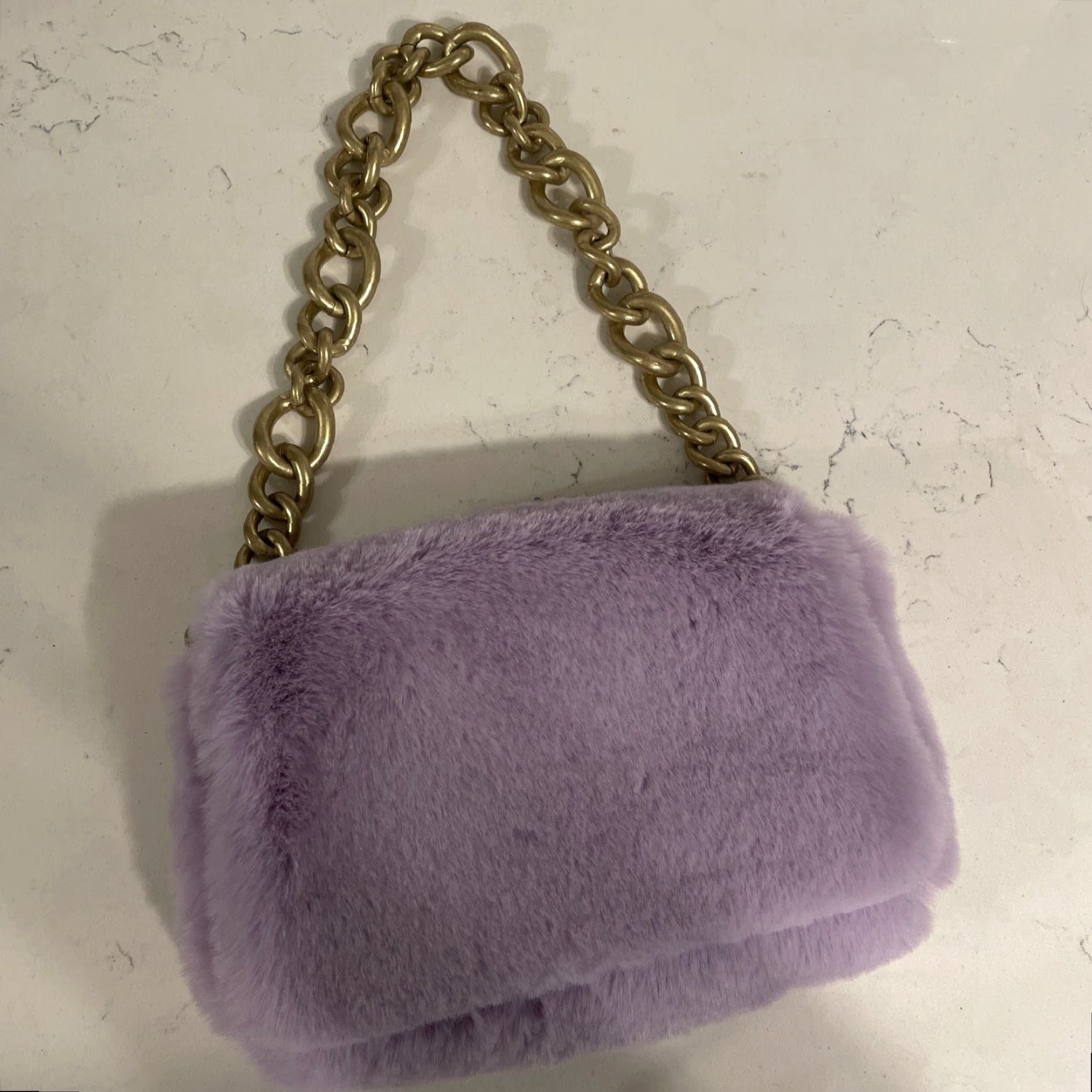 Zara New Gorgeous Zara Purple Faux Fur Small Shoulder Bag Chunky Gold Chain Strap Nwt Size ONE SIZE - 2 Thumbnail