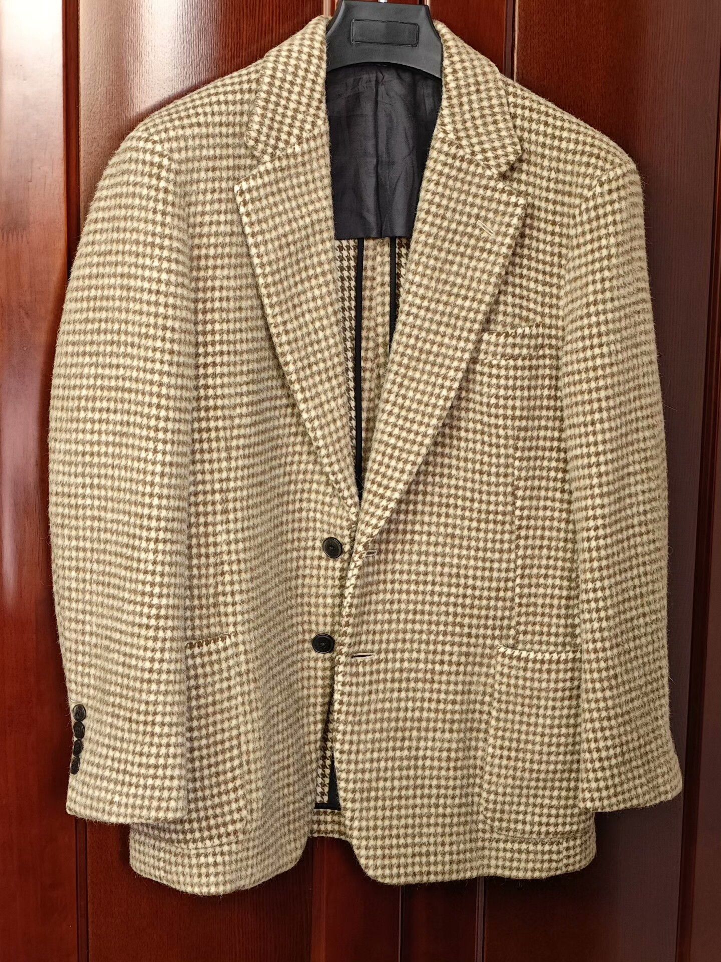 Tomorrowland Beige Houndstooth Wool Blend Suit Jacket Size US M / EU 48-50 / 2 - 1 Thumbnail