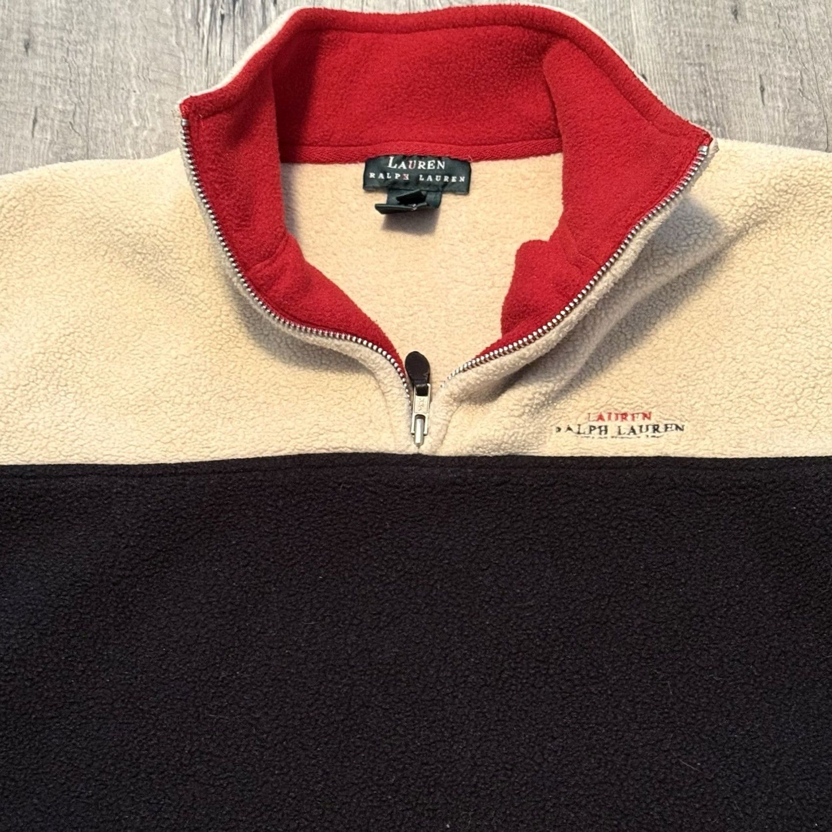 Ralph Lauren Lauren Ralph Lauren Women Medium Black Beige 1/4 Zip Fleece Pullover USA Size M / US 6-8 / IT 42-44 - 8 Thumbnail