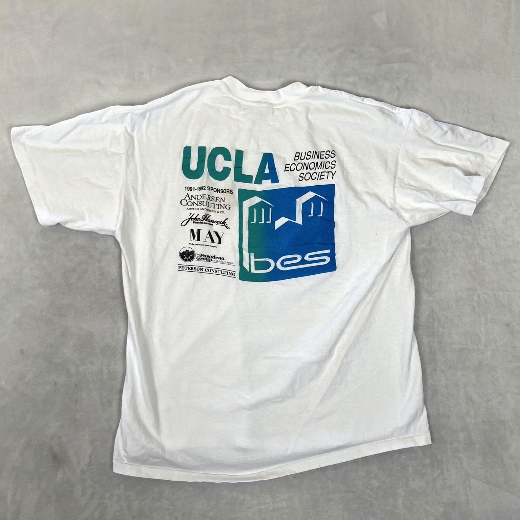 Vintage VINTAGE UCLA BUSINESS ECONOMICS SOCIETY Shirt Mens XL White Short Sleeve Crew Neck 90s Graphic Print Logo Stedman Size US XL / EU 56 / 4 - 2 Thumbnail