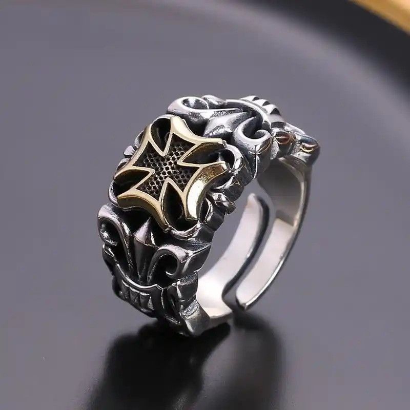 Jewelry × Vintage New Punk Big Cross Ring Resizable Fashion Men's Size ONE SIZE - 1 Thumbnail