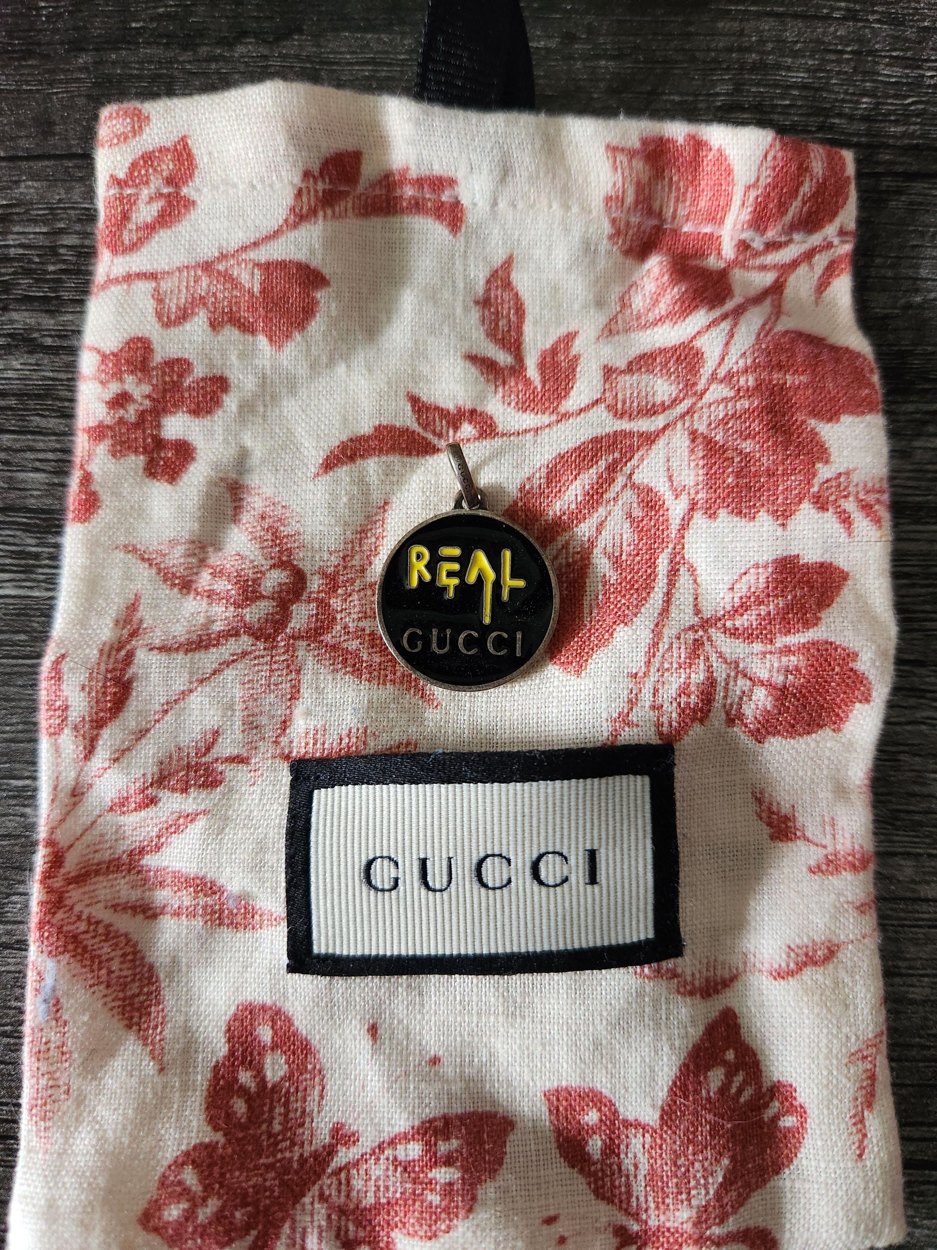 image of Gucci Ghost Enamel Black 925 Sterling Silver Pendant, Men's