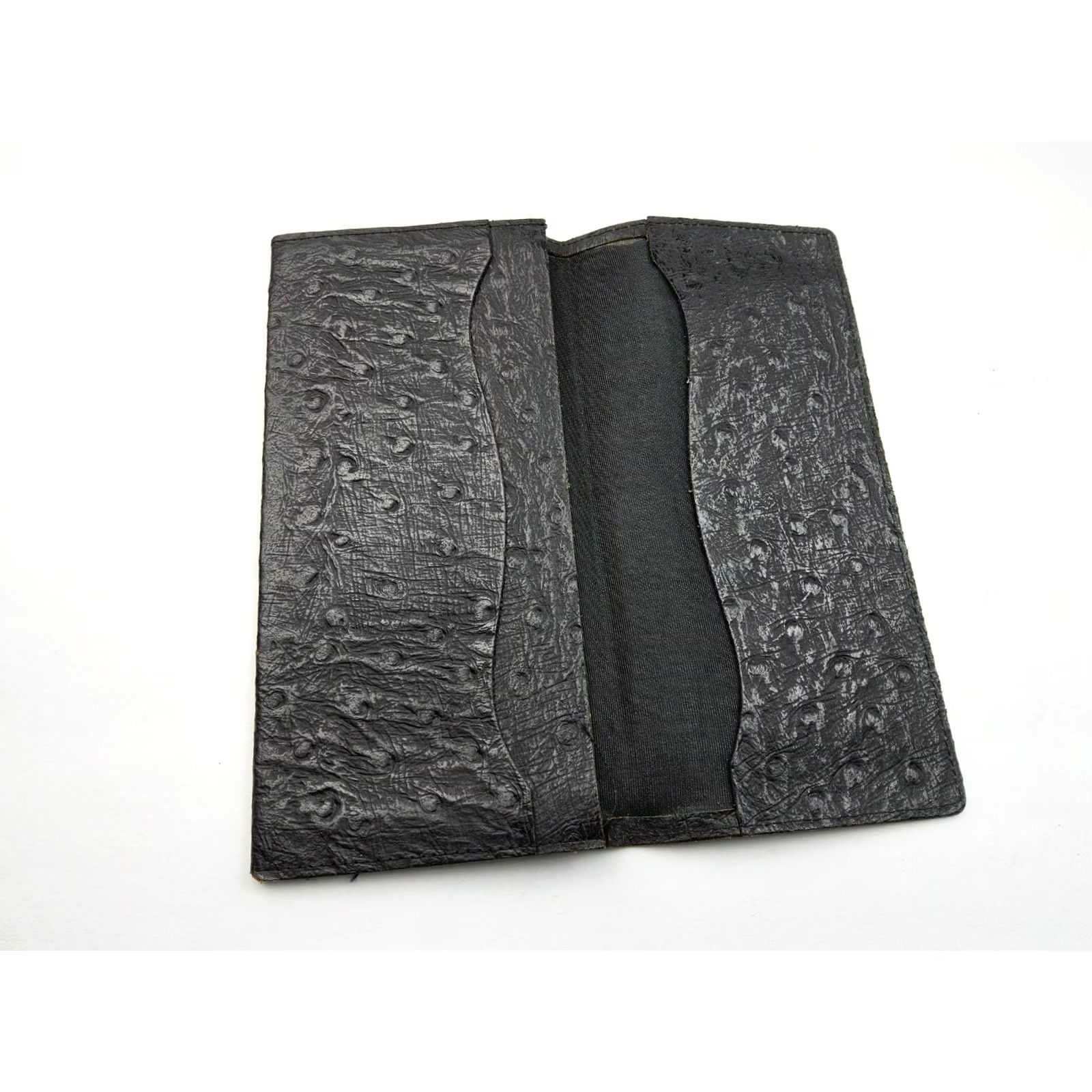 Vintage Ostrich Leather Bifold Wallet Full Size Men Black Leather Bifold Wallet 7.5x3.5 Mens Size ONE SIZE - 3 Thumbnail