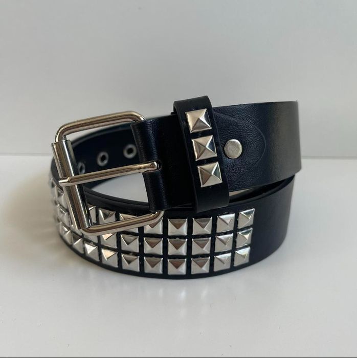 Designer Y2K 2000s classic pyramid studded black silver goth emo belt ...