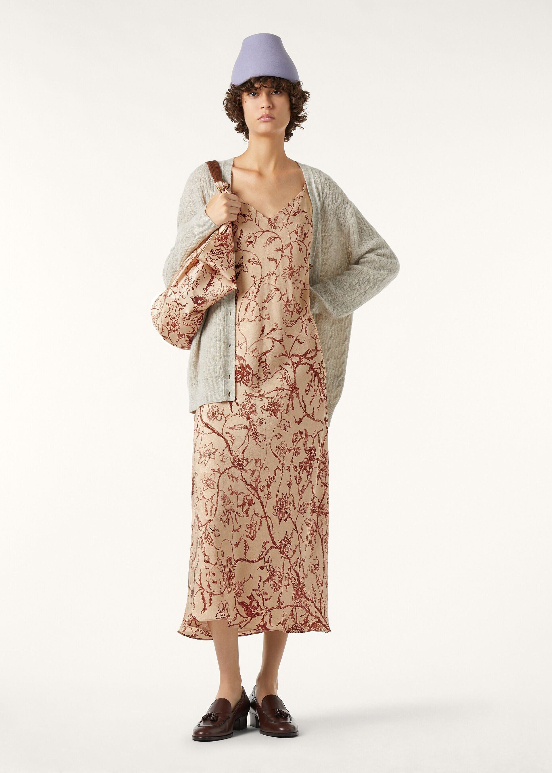 Loro Piana os11x0326 FAR0263 Marian Dress in Beige/Bordeaux Size L / US 10 / IT 46 - 7 Thumbnail