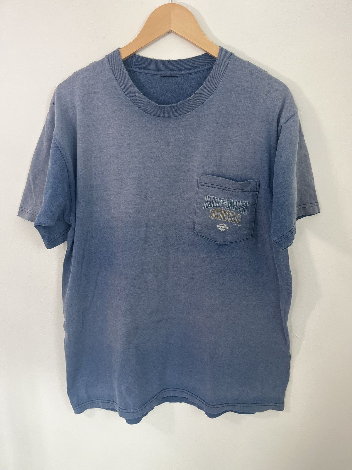 Vintage Harley Davidson Sun Faded Thrashed Pocket Tee Size US L / EU 52-54 / 3 - 1 Thumbnail