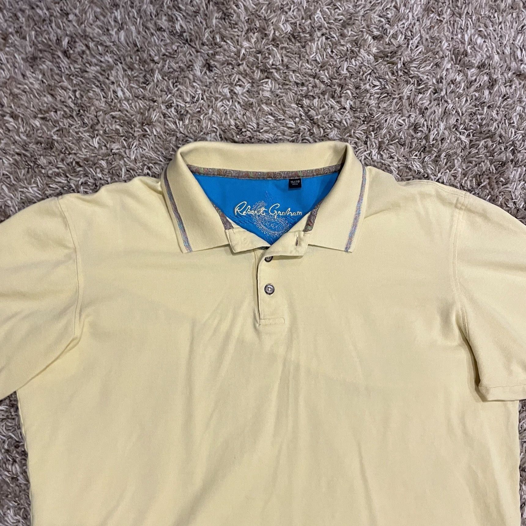 Robert Graham Robert Graham Polo Shirt Mens XL Yellow Short Sleeve Classic Fit 100% Cotton Button Collared Solid Art City Classic Size US XL / EU 56 / 4 - 3 Thumbnail