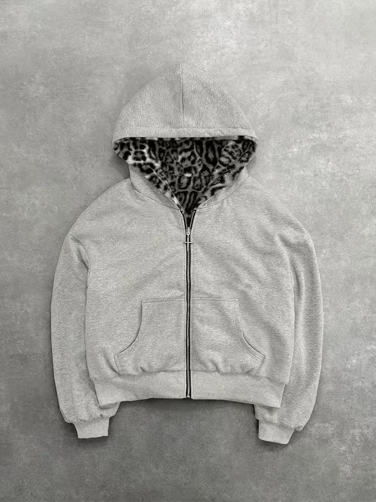 Vintage Pre-Owned Reversible Leopard Faux Fur Zip-Up Hoodie Size US L / EU 52-54 / 3 - 2 Thumbnail